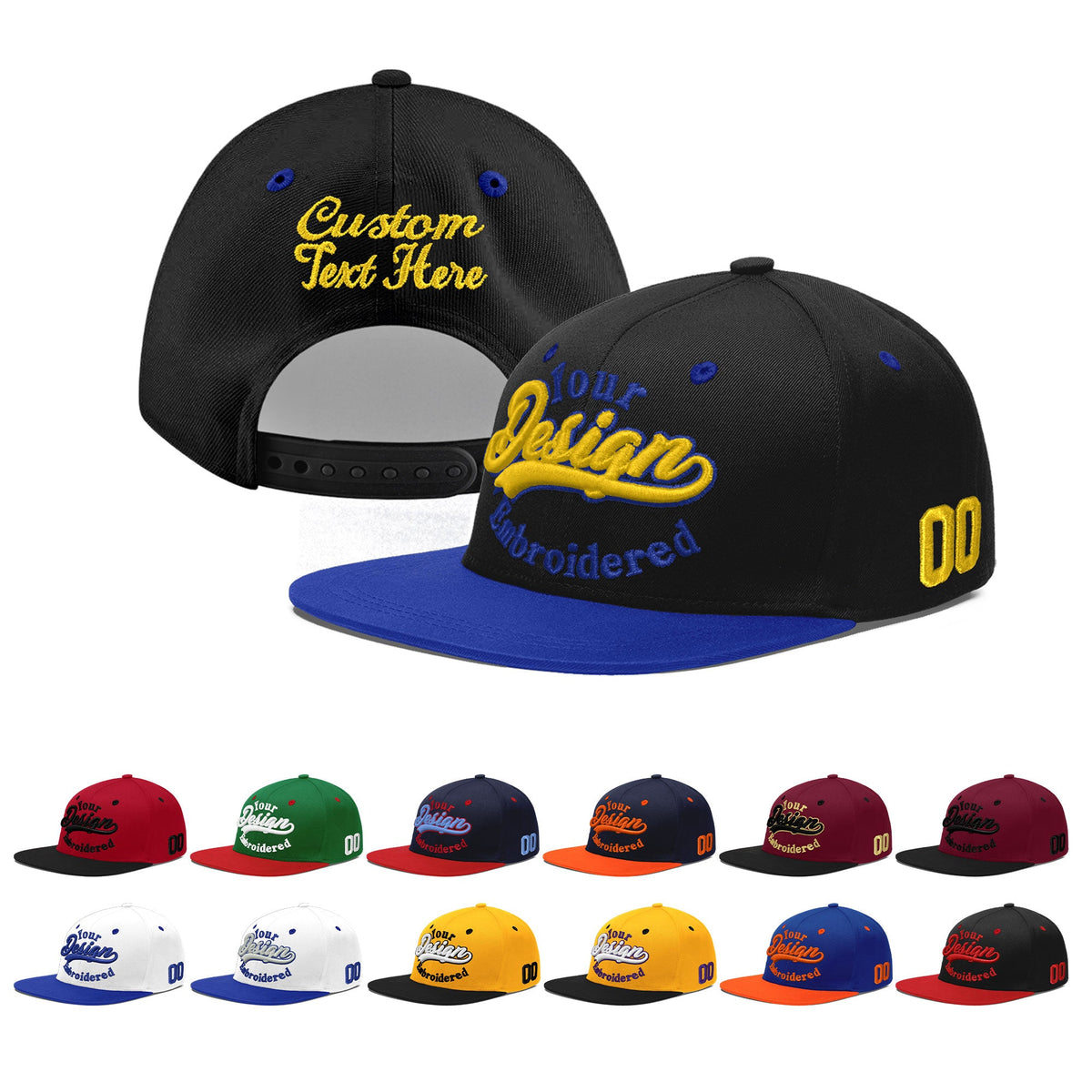 Custom Black Royal Blue 3D Puff Embroidery Flat Embroidery Casual Sport Baseball Cap