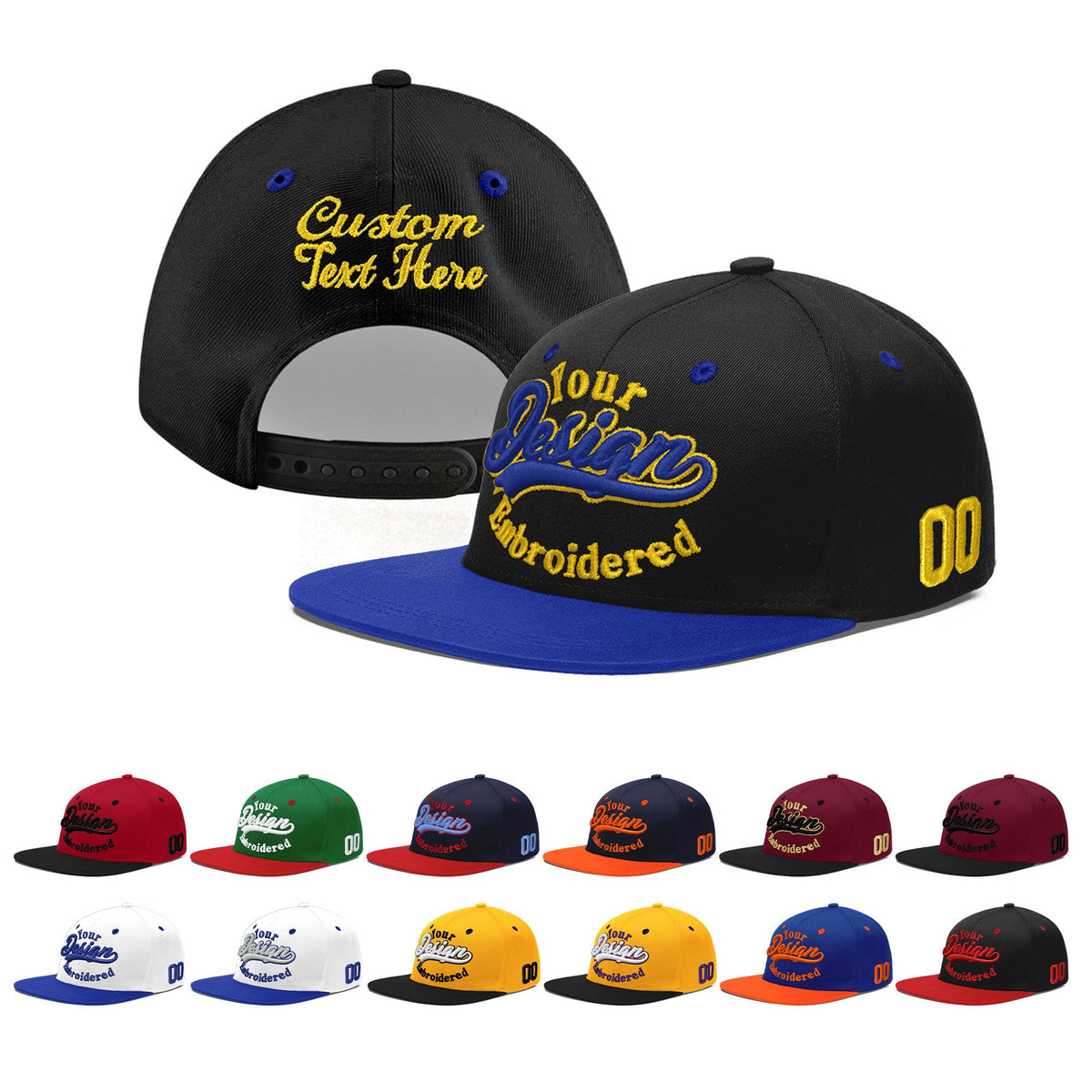 Custom Black Royal Blue 3D Puff Embroidery Flat Embroidery Casual Sport Baseball Cap