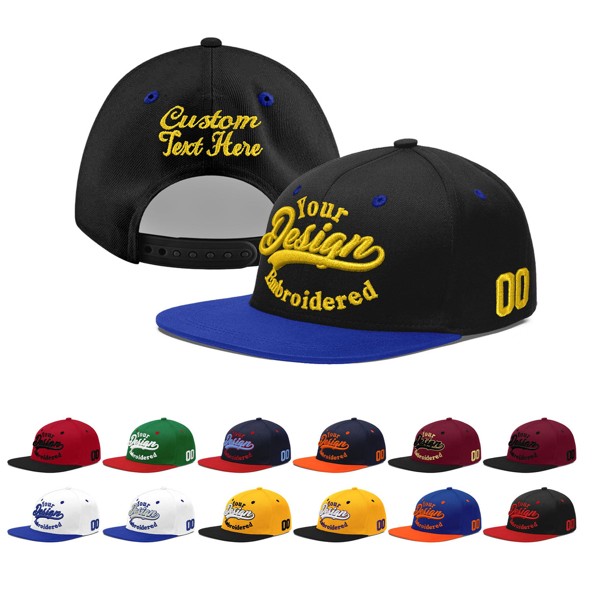 Custom Black Royal Blue 3D Puff Embroidery Flat Embroidery Casual Sport Baseball Cap