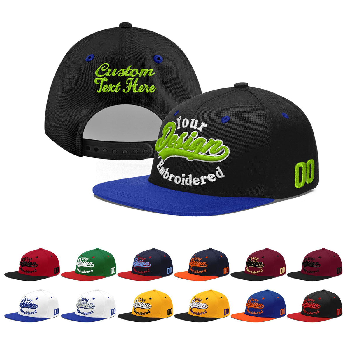 Custom Black Royal Blue 3D Puff Embroidery Flat Embroidery Casual Sport Baseball Cap