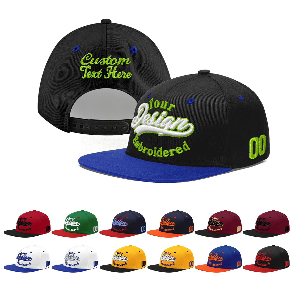 Custom Black Royal Blue 3D Puff Embroidery Flat Embroidery Casual Sport Baseball Cap