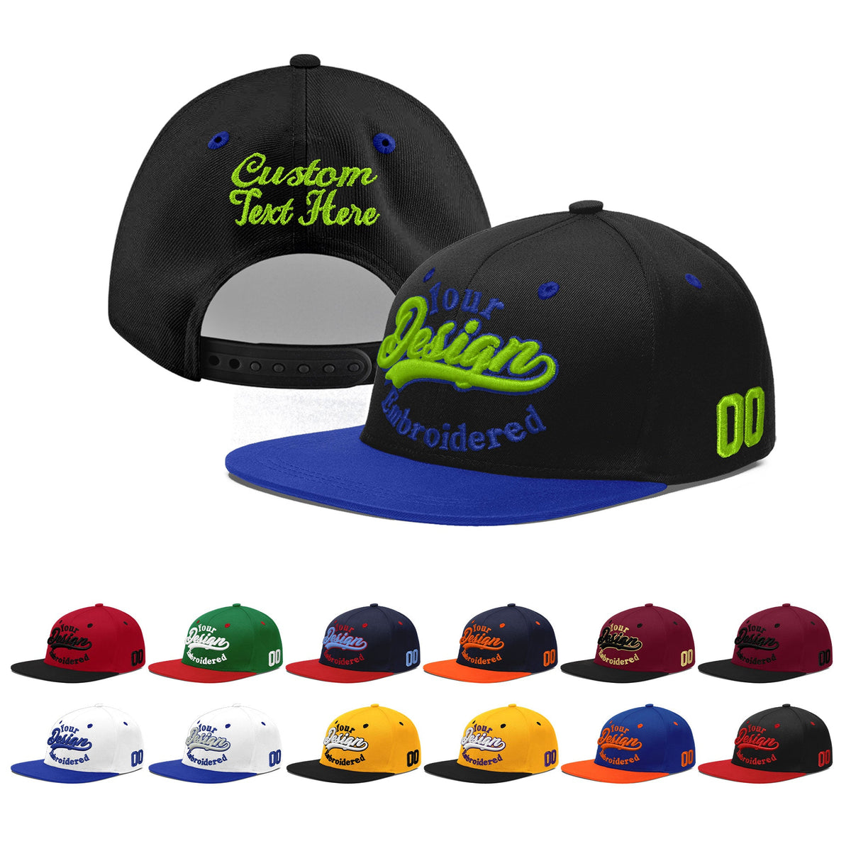 Custom Black Royal Blue 3D Puff Embroidery Flat Embroidery Casual Sport Baseball Cap
