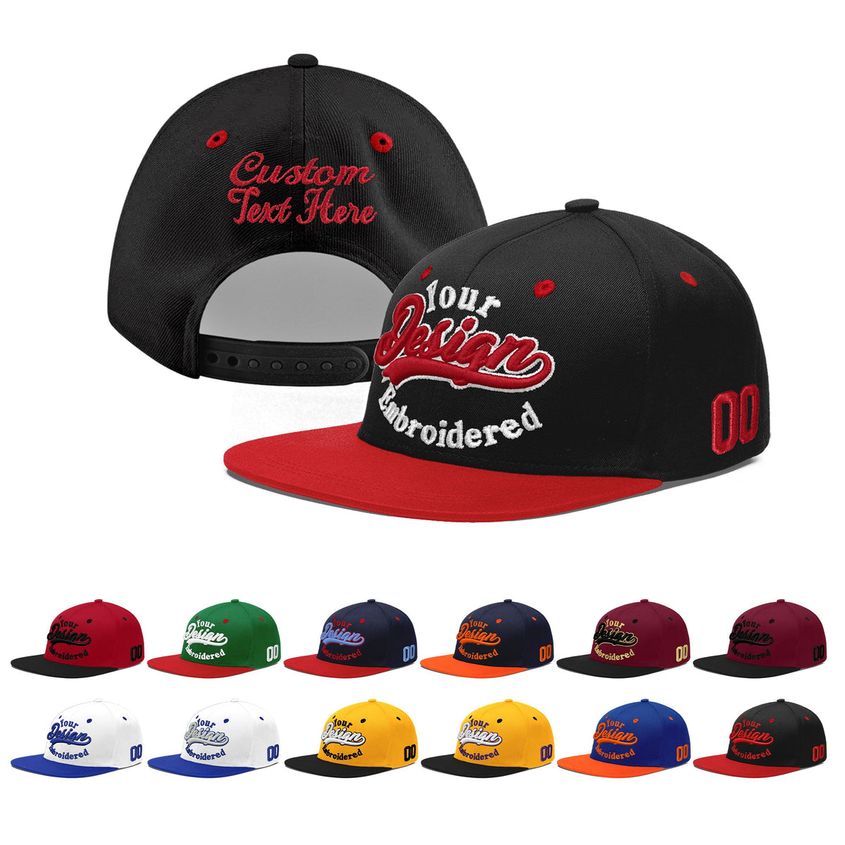 Custom Black Red 3D Puff Embroidery Flat Embroidery Casual Sport Baseball Cap