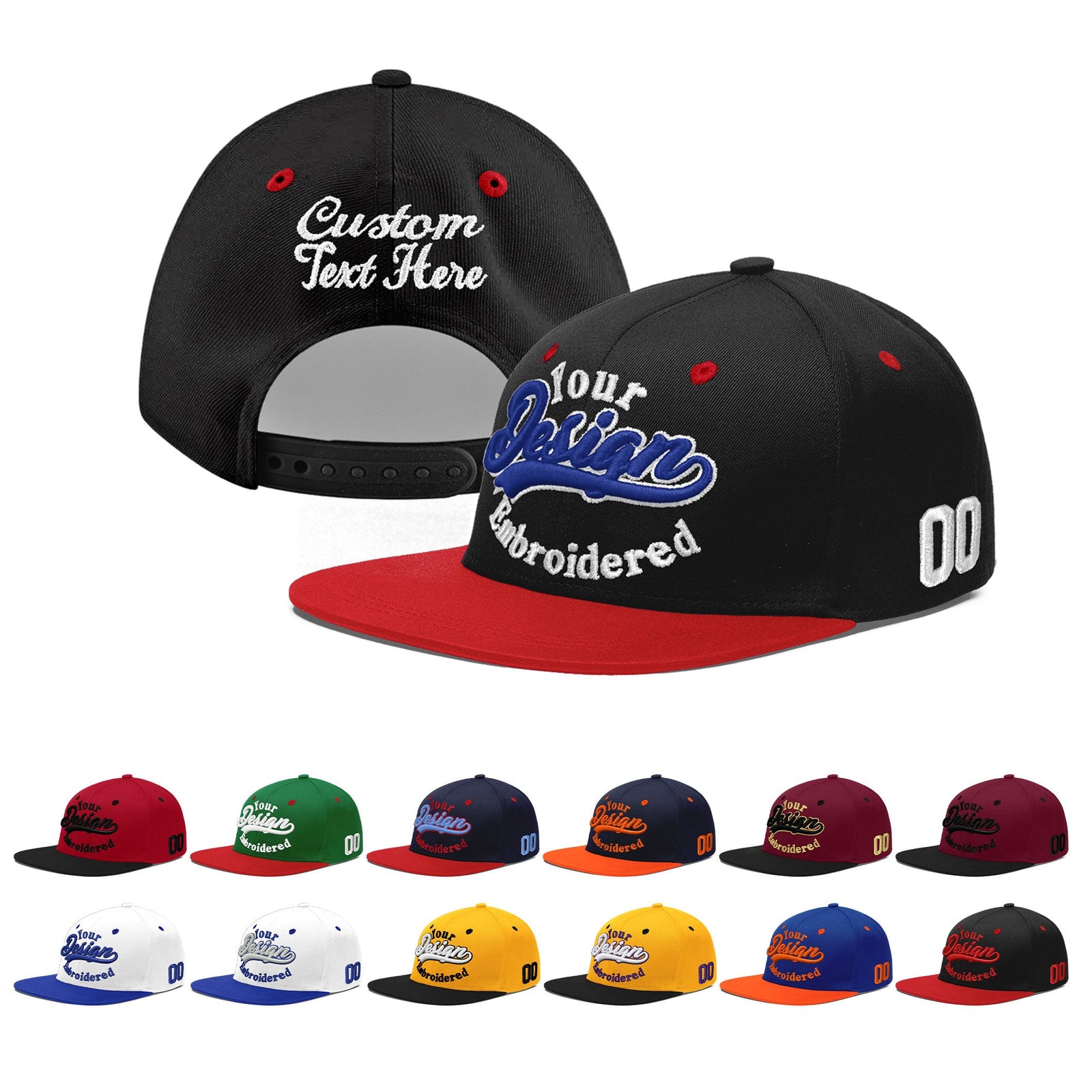 Custom Black Red 3D Puff Embroidery Flat Embroidery Casual Sport Baseball Cap