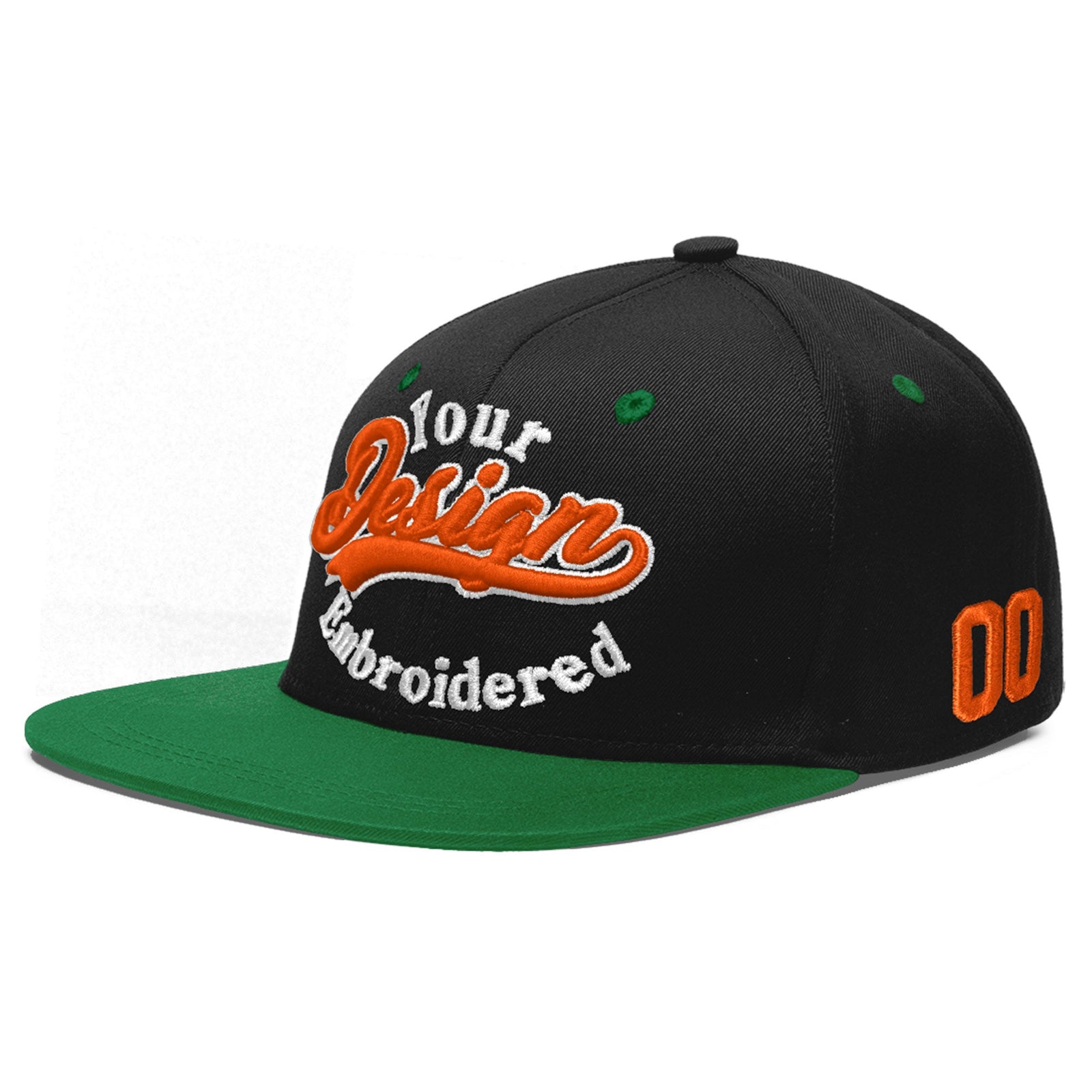 Custom Black Kelly Green 3D Puff Embroidery Flat Embroidery Casual Sport Baseball Cap
