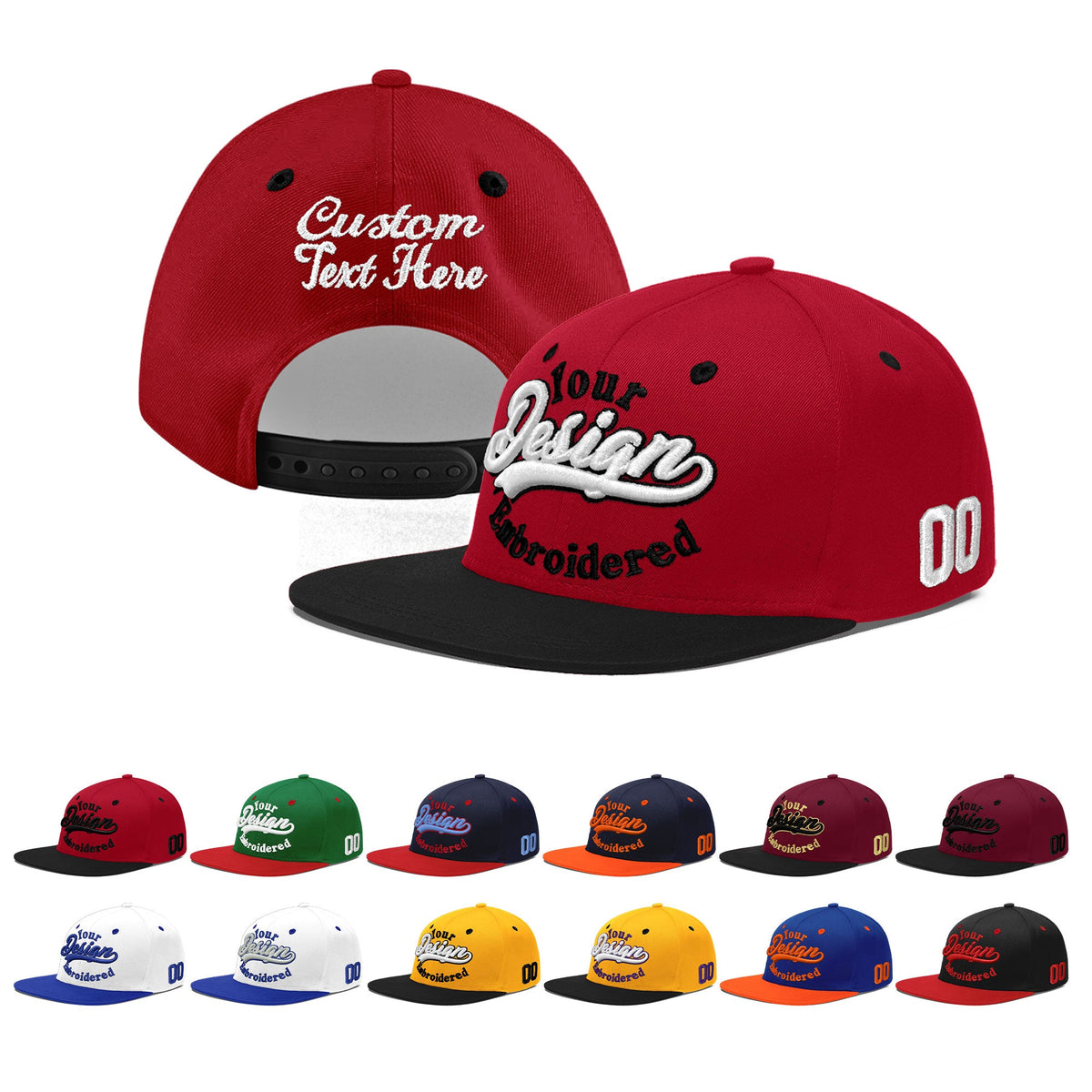 Custom Red Black 3D Puff Embroidery Flat Embroidery Casual Sport Baseball Cap