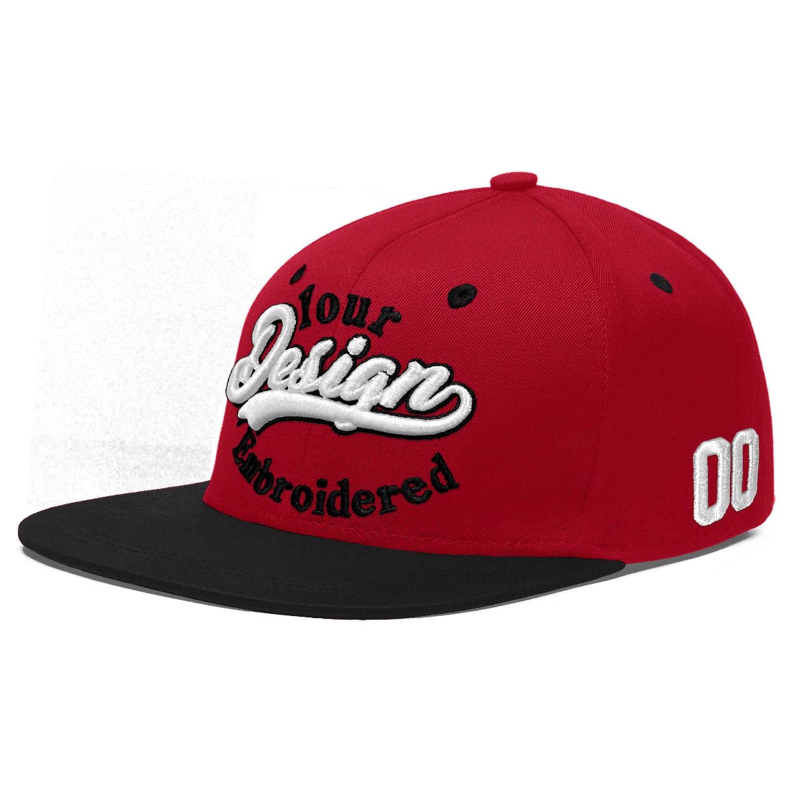 Custom Red Black 3D Puff Embroidery Flat Embroidery Casual Sport Baseball Cap