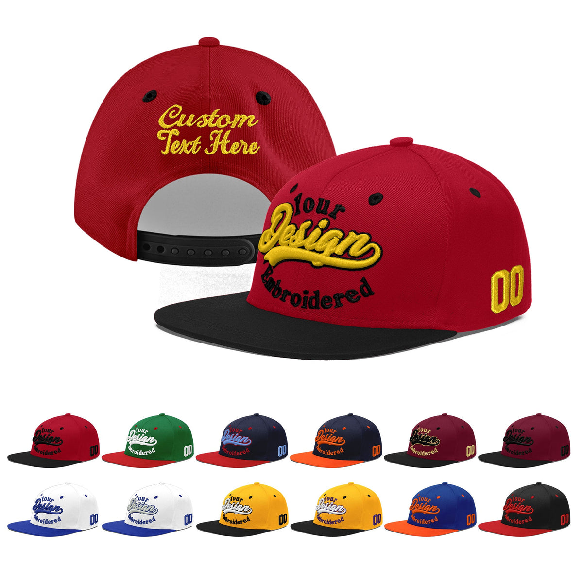 Custom Red Black 3D Puff Embroidery Flat Embroidery Casual Sport Baseball Cap