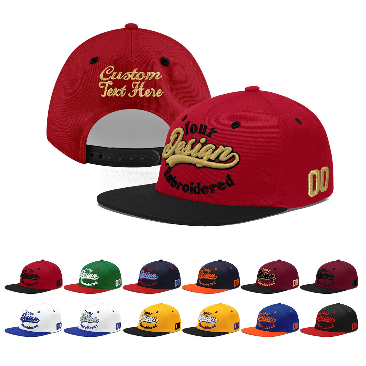 Custom Red Black 3D Puff Embroidery Flat Embroidery Casual Sport Baseball Cap