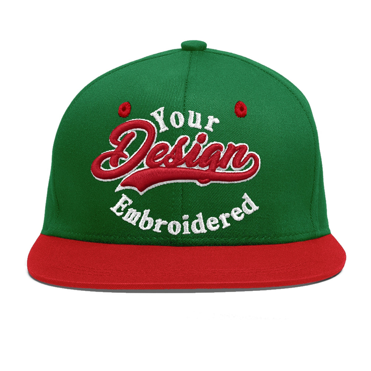 Custom Kelly Green Red 3D Puff Embroidery Flat Embroidery Casual Sport Baseball Cap