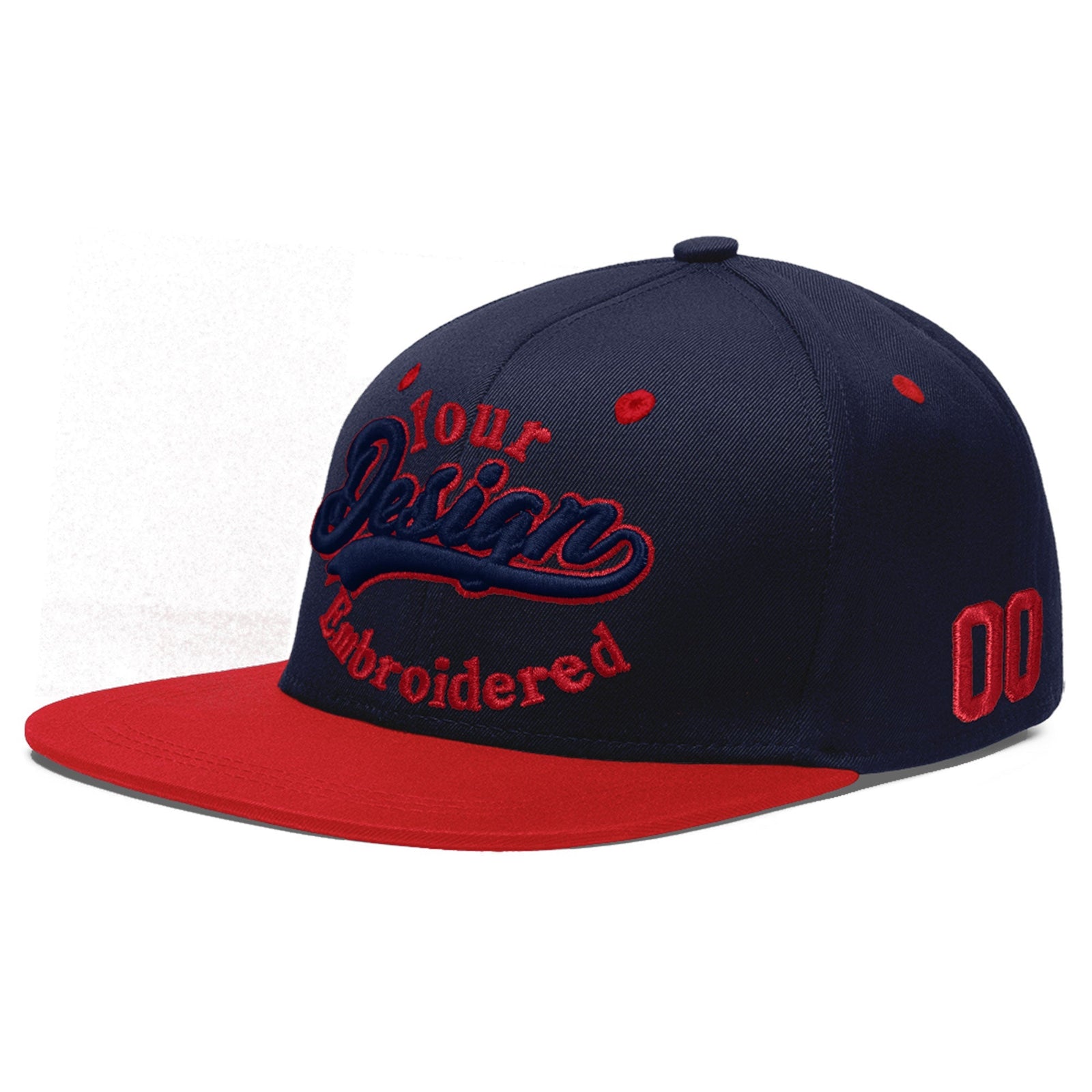 Custom Navy Red 3D Puff Embroidery Flat Embroidery Casual Sport Baseball Cap