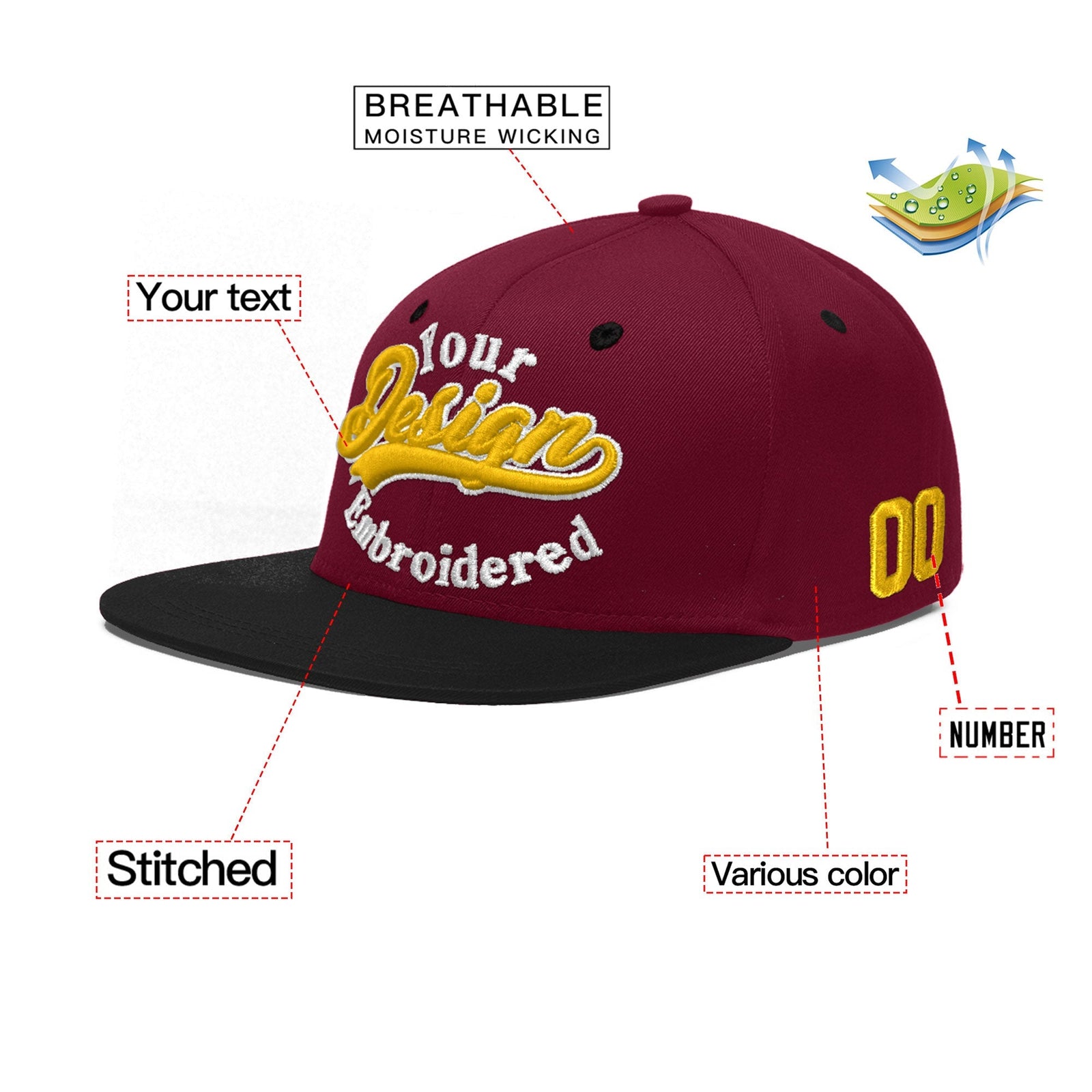 Custom Navy Orange 3D Puff Embroidery Flat Embroidery Casual Sport Baseball Cap