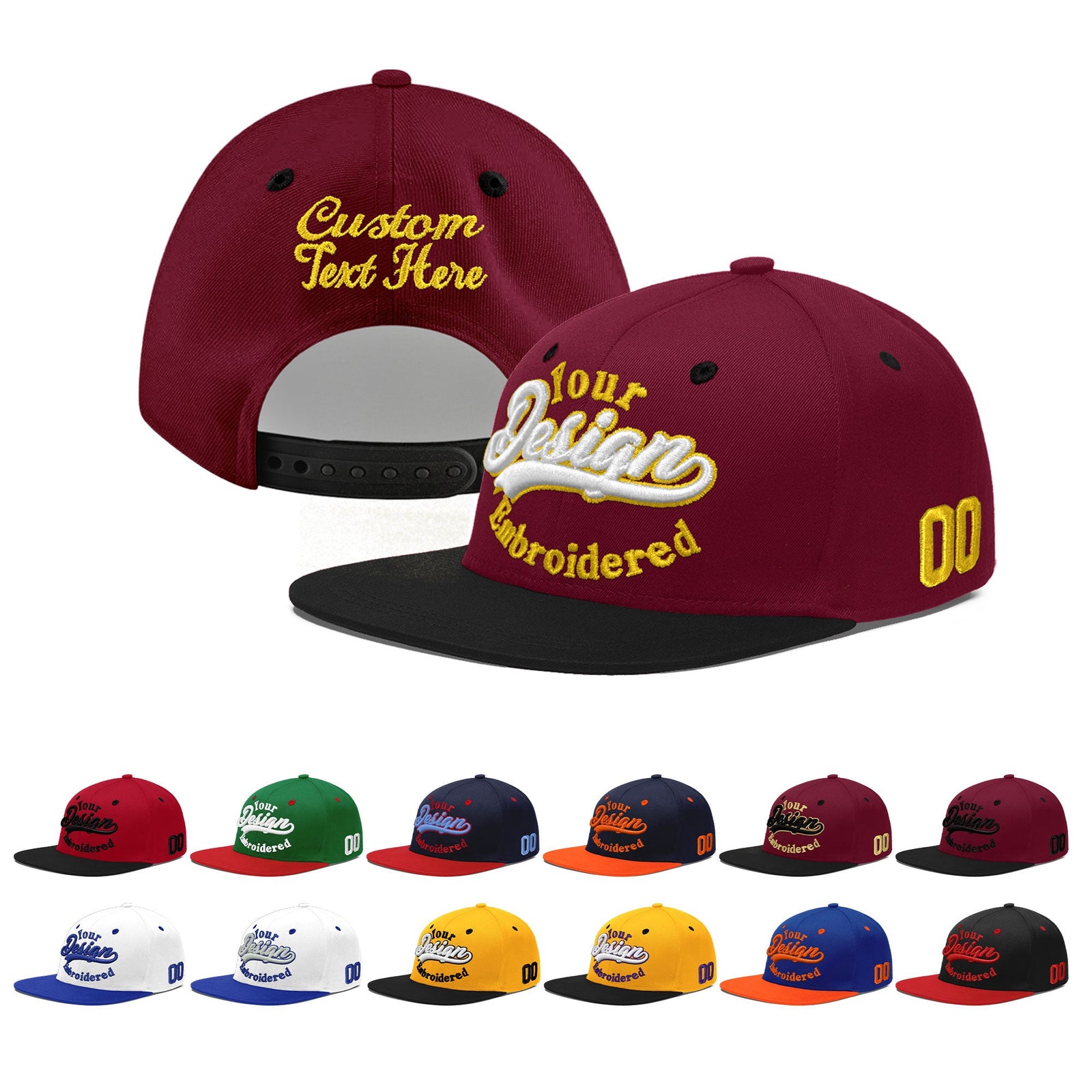 Custom Navy Orange 3D Puff Embroidery Flat Embroidery Casual Sport Baseball Cap
