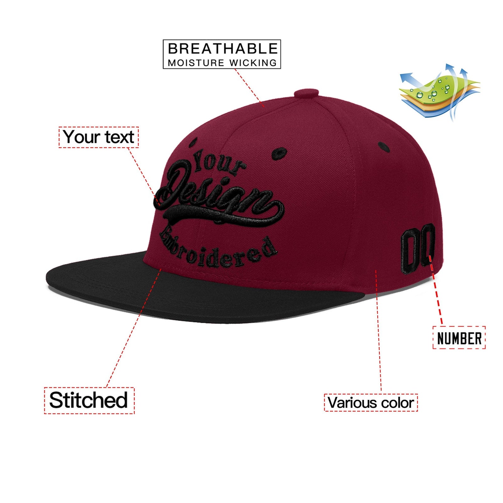 Custom Navy Orange 3D Puff Embroidery Flat Embroidery Casual Sport Baseball Cap