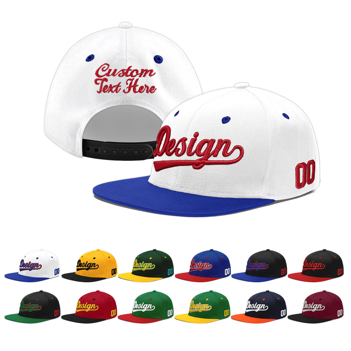 Custom White Royal Blue 131D Puff Embroidery Flat Embroidery Casual Sport Baseball Cap