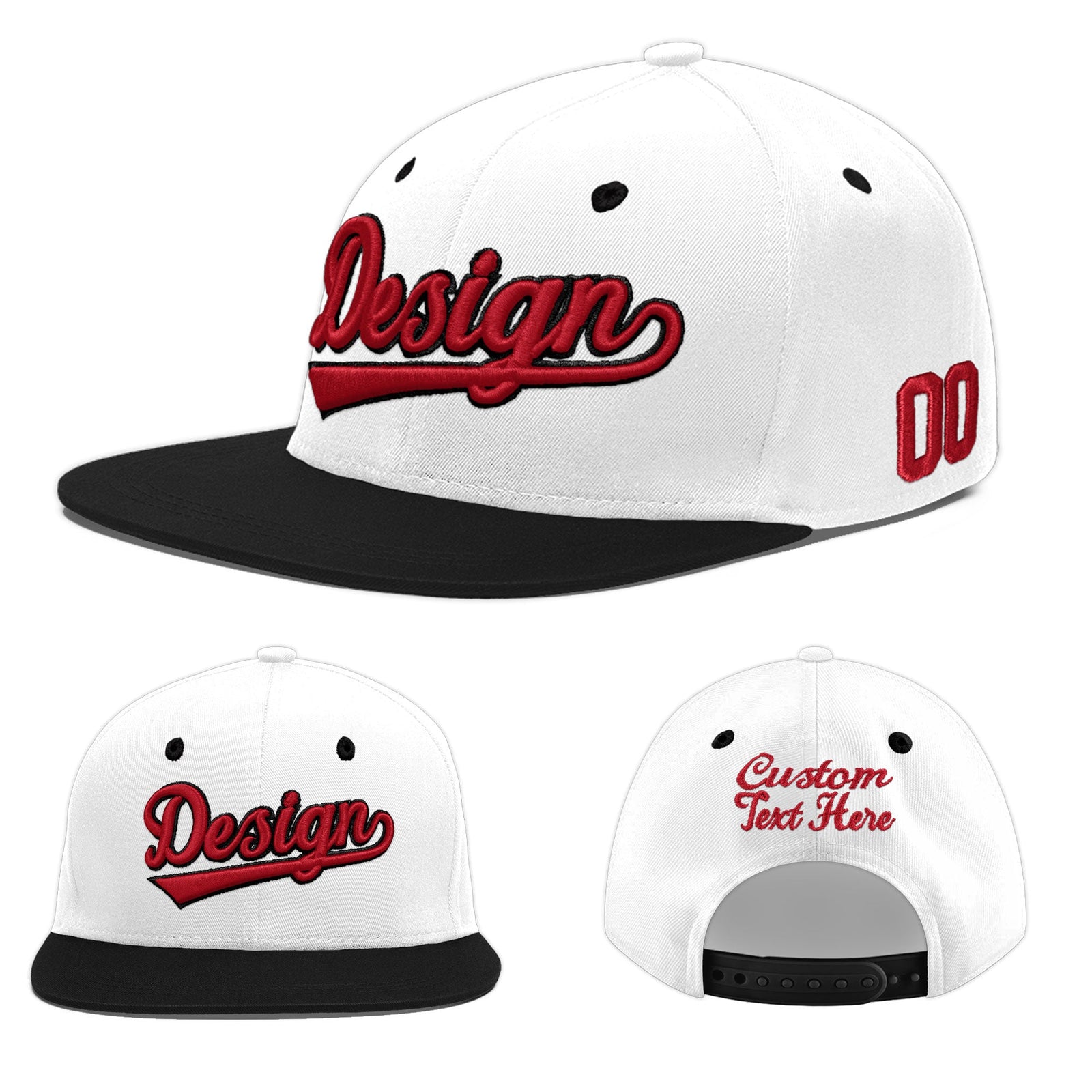 Custom White Black 3D Puff Embroidery Flat Embroidery Casual Sport Baseball Cap