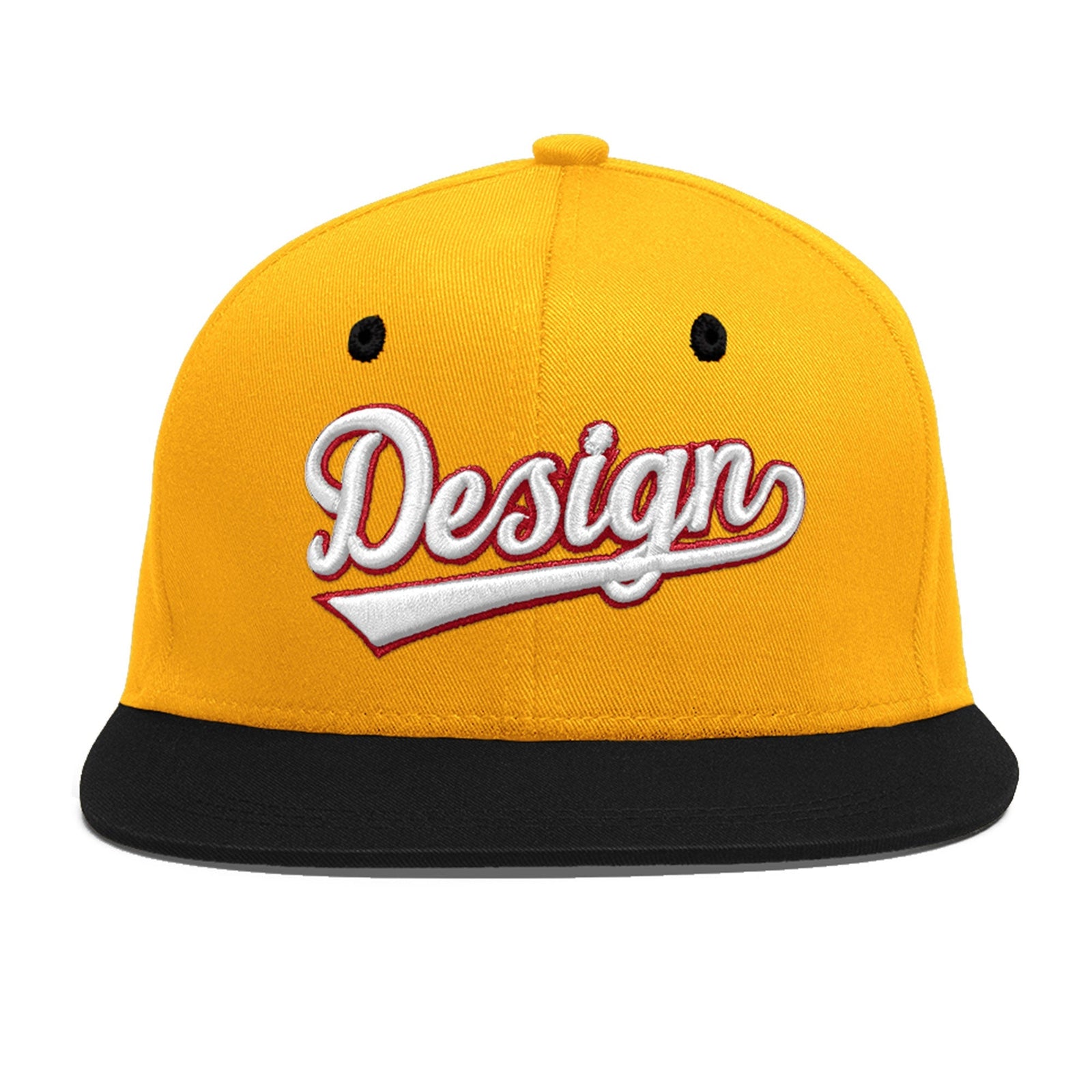 Custom Gold Black 3D Puff Embroidery Flat Embroidery Casual Sport Baseball Cap