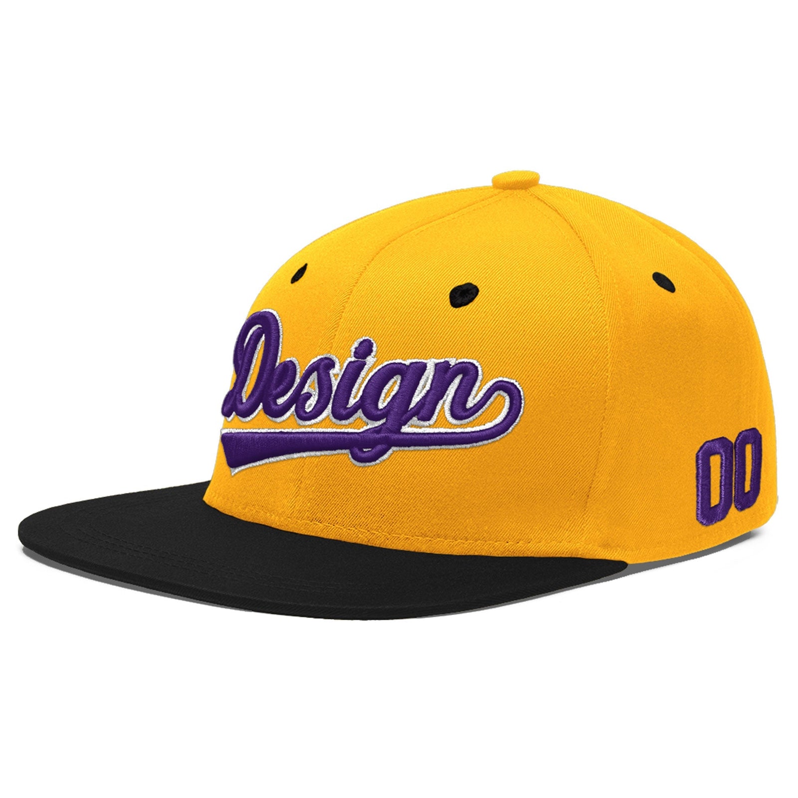 Custom Gold Black 118D Puff Embroidery Flat Embroidery Casual Sport Baseball Cap