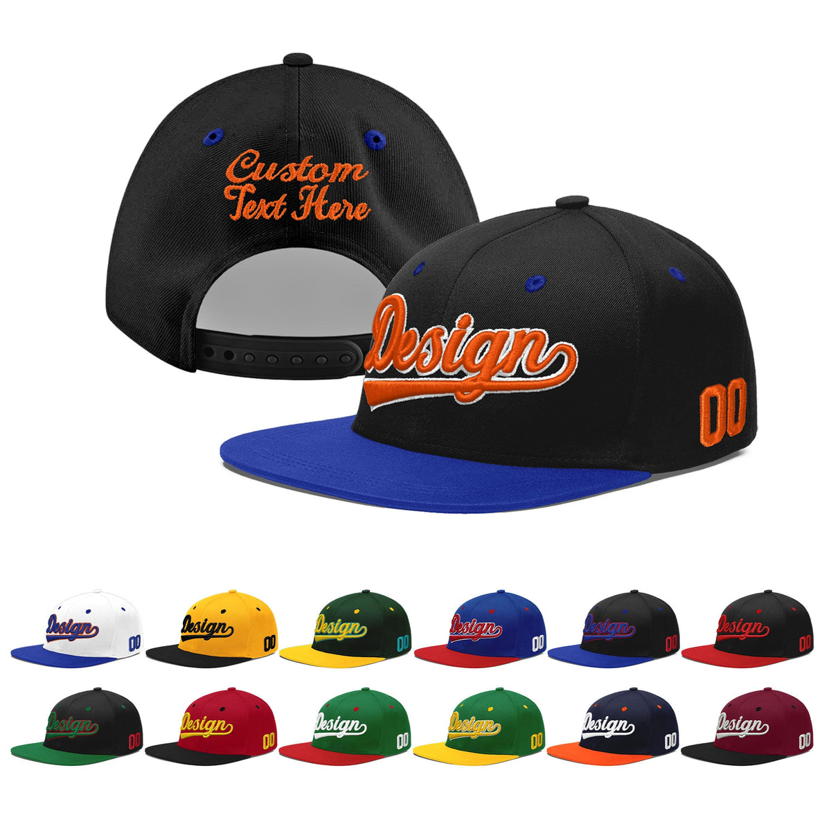 Custom Black Royal Blue 3D Puff Embroidery Flat Embroidery Casual Sport Baseball Cap