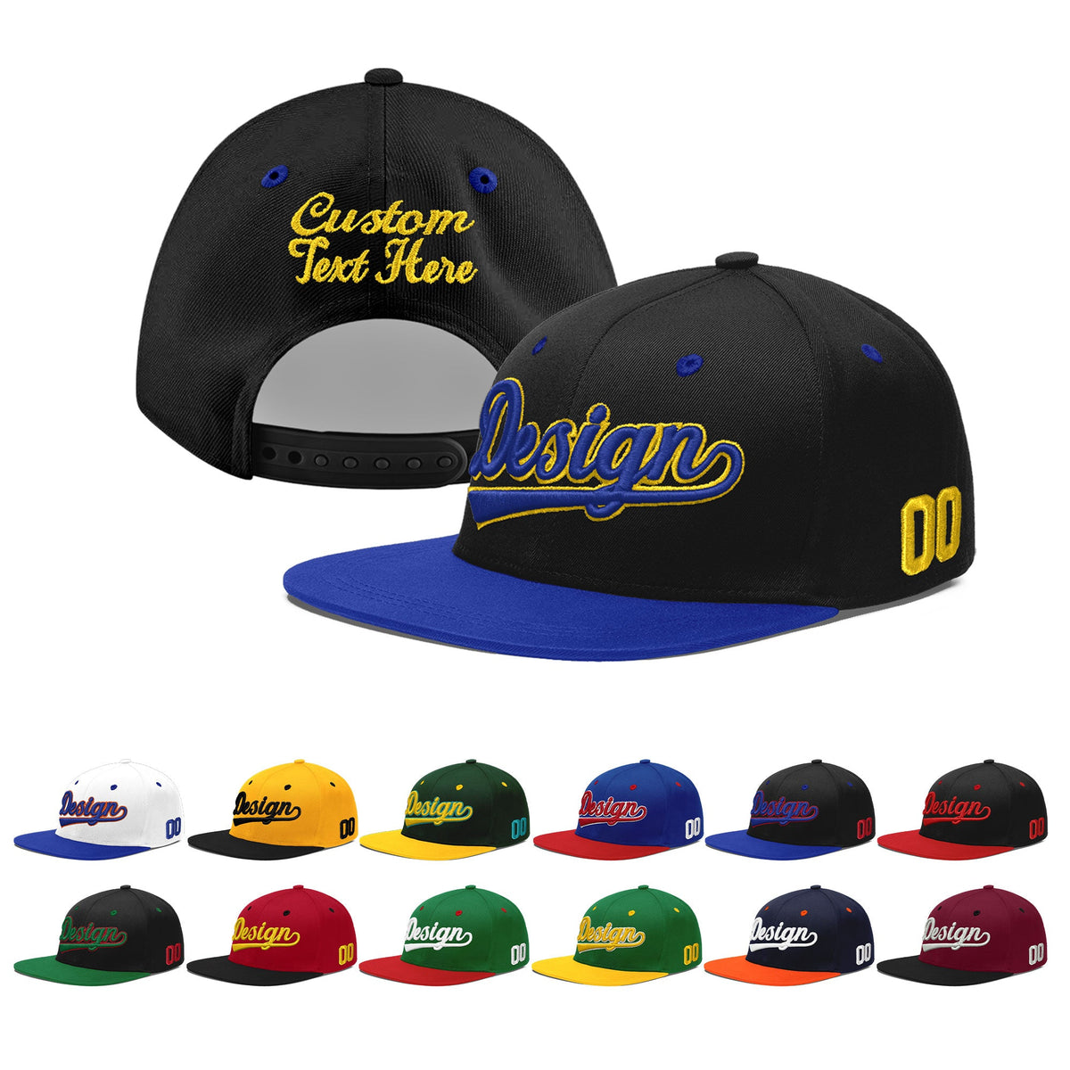 Custom Black Royal Blue 3D Puff Embroidery Flat Embroidery Casual Sport Baseball Cap