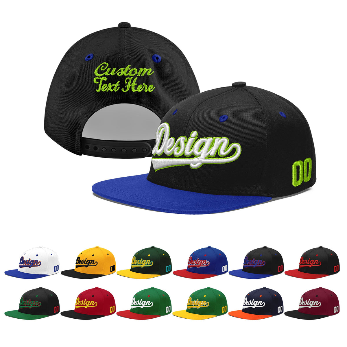 Custom Black Royal Blue 3D Puff Embroidery Flat Embroidery Casual Sport Baseball Cap