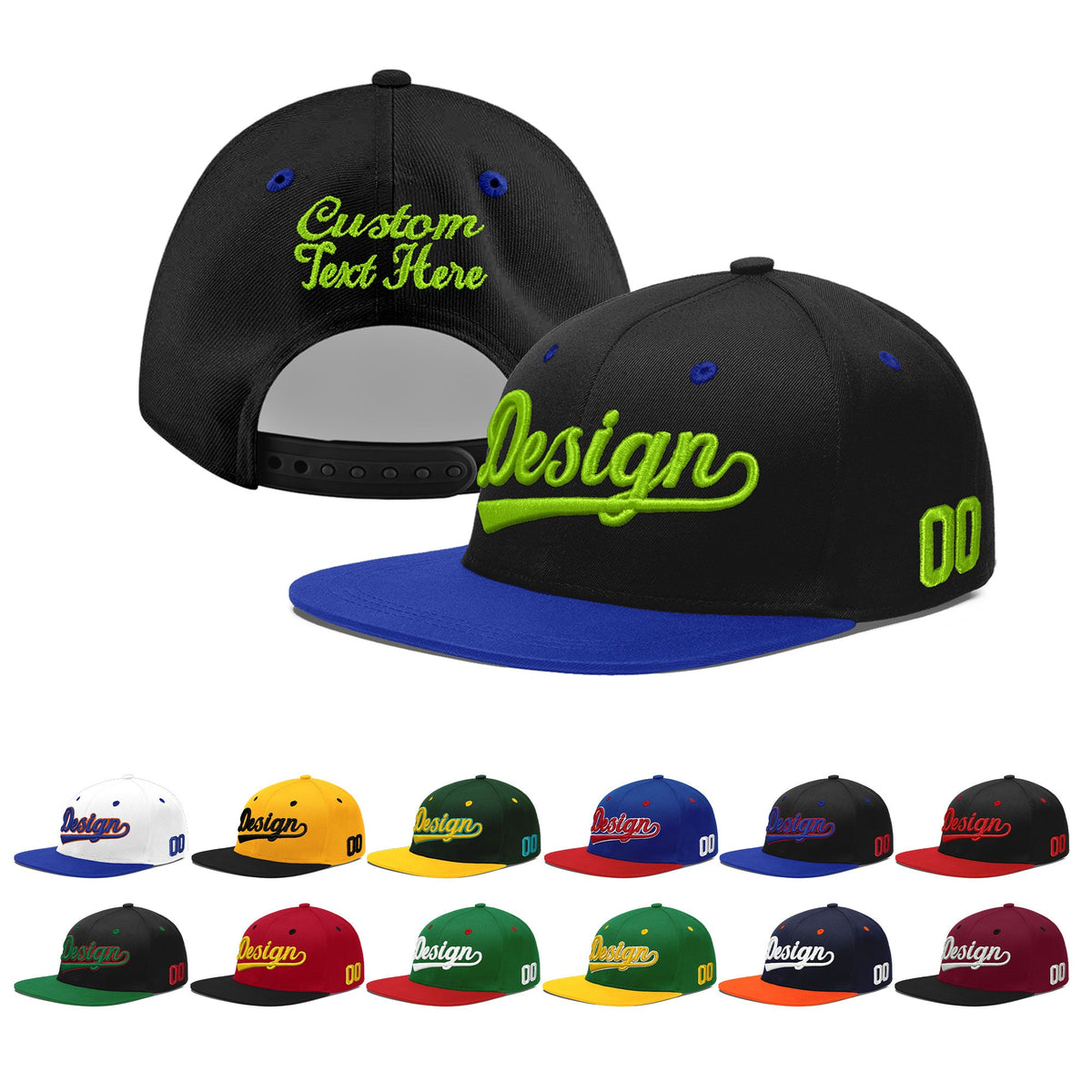 Custom Black Royal Blue 3D Puff Embroidery Flat Embroidery Casual Sport Baseball Cap