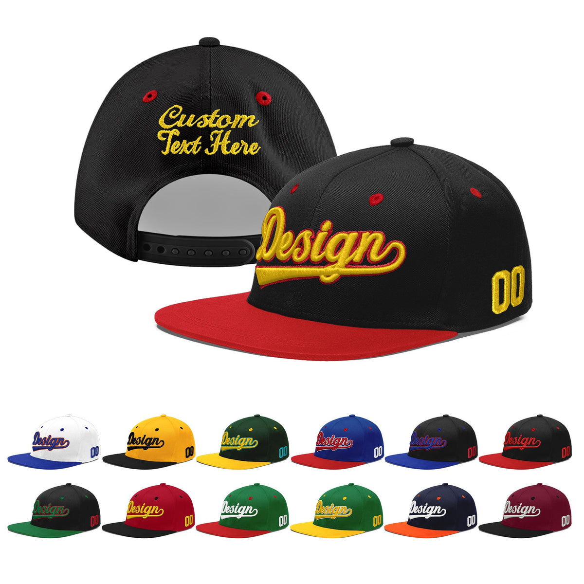 Custom Black Red 3D Puff Embroidery Flat Embroidery Casual Sport Baseball Cap
