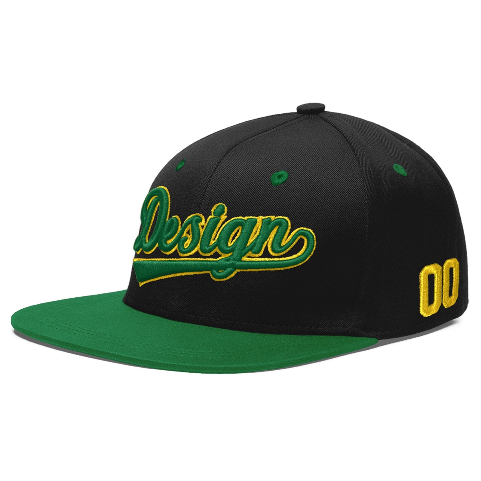 Custom Black Kelly Green 3D Puff Embroidery Flat Embroidery Casual Sport Baseball Cap