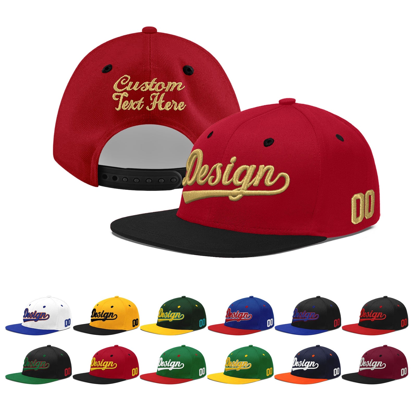 Custom Red Black 3D Puff Embroidery Flat Embroidery Casual Sport Baseball Cap