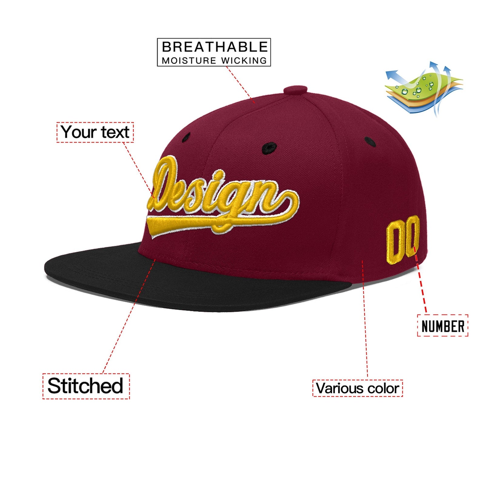 Custom Navy Orange 3D Puff Embroidery Flat Embroidery Casual Sport Baseball Cap