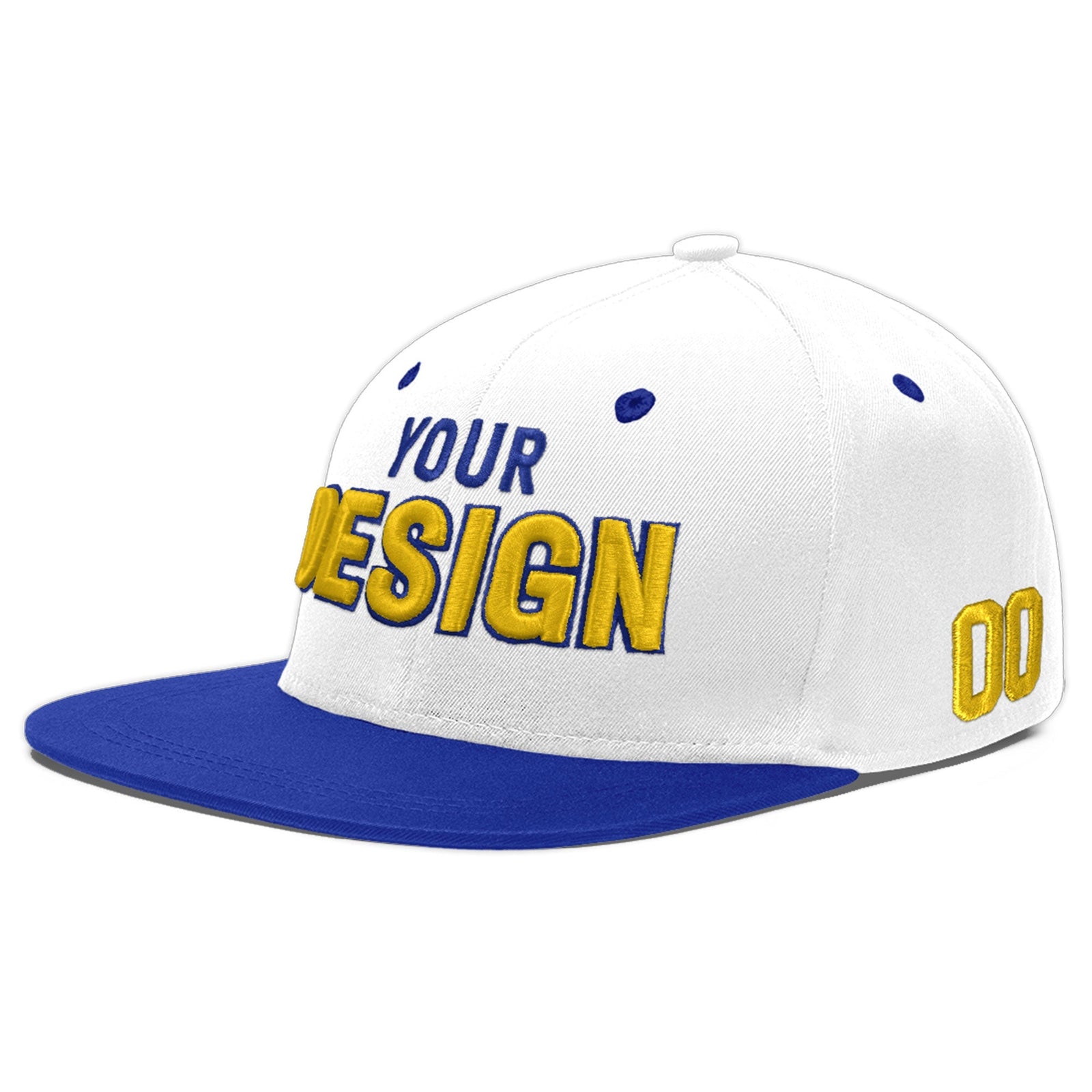 Custom White Royal Blue 102D Puff Embroidery Flat Embroidery Casual Sport Baseball Cap