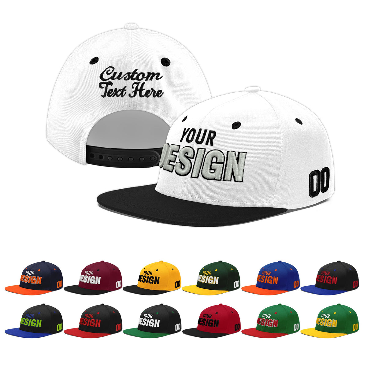 Custom White Black 3D Puff Embroidery Flat Embroidery Casual Sport Baseball Cap