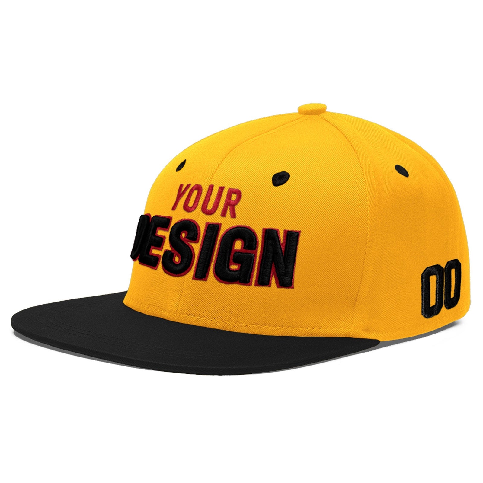 Custom Gold Black 78D Puff Embroidery Flat Embroidery Casual Sport Baseball Cap