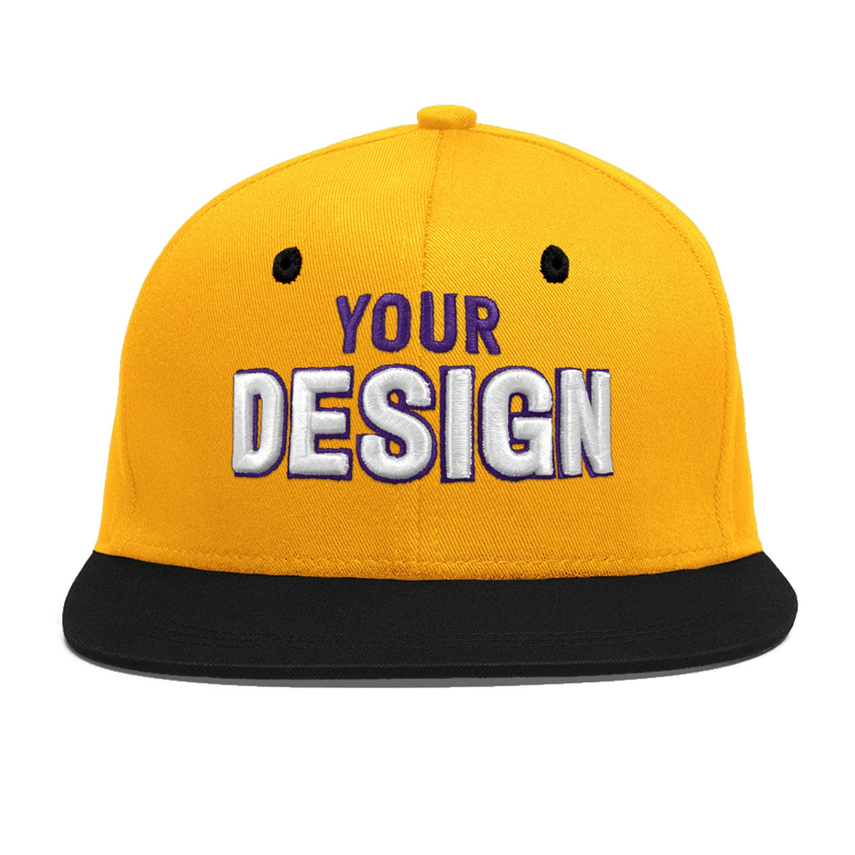 Custom Gold Black 96D Puff Embroidery Flat Embroidery Casual Sport Baseball Cap