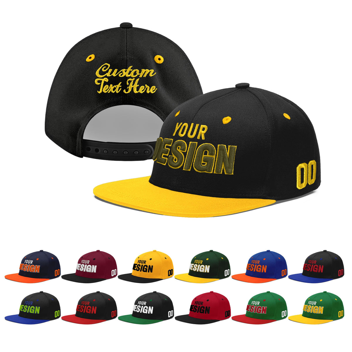 Custom Black Gold 3D Puff Embroidery Flat Embroidery Casual Sport Baseball Cap