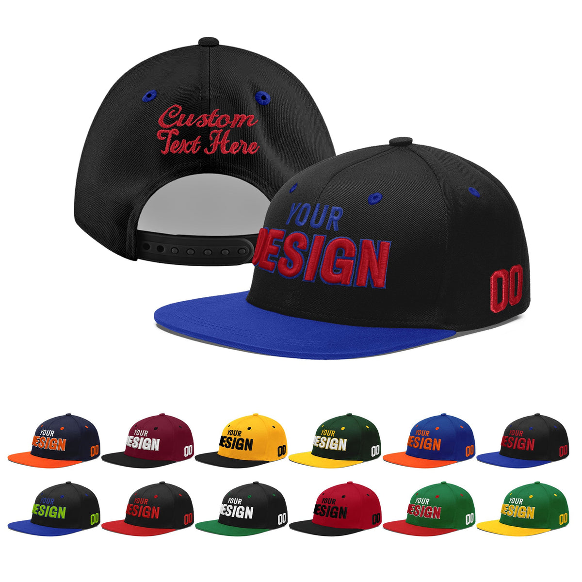 Custom Black Royal Blue 3D Puff Embroidery Flat Embroidery Casual Sport Baseball Cap