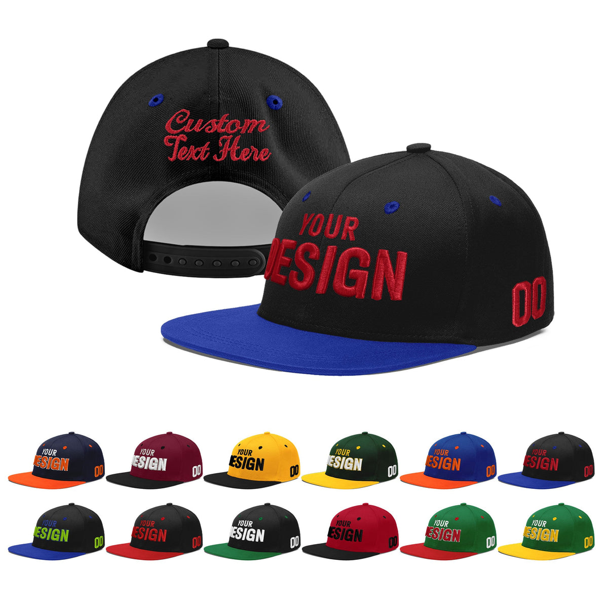 Custom Black Royal Blue 3D Puff Embroidery Flat Embroidery Casual Sport Baseball Cap
