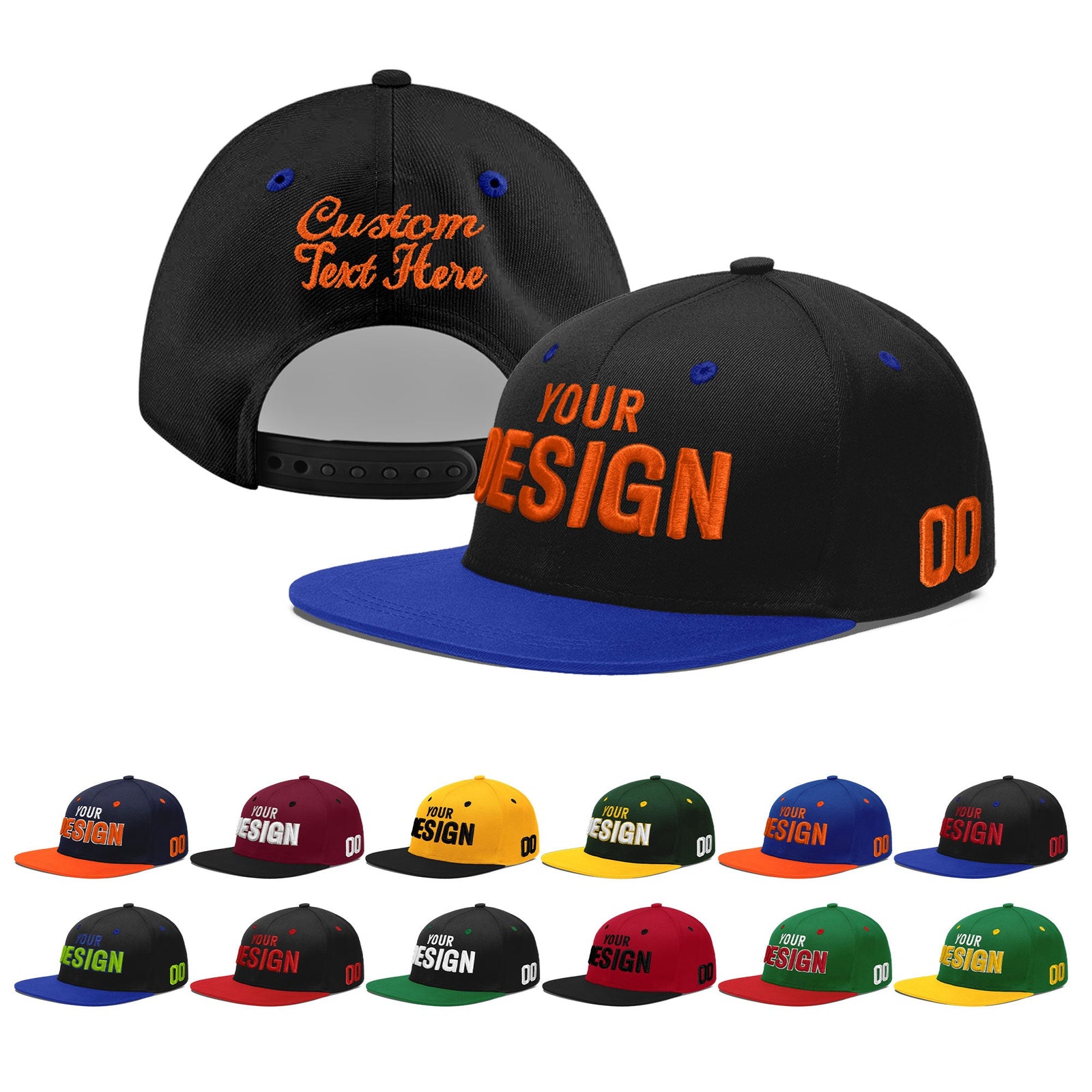 Custom Black Royal Blue 3D Puff Embroidery Flat Embroidery Casual Sport Baseball Cap