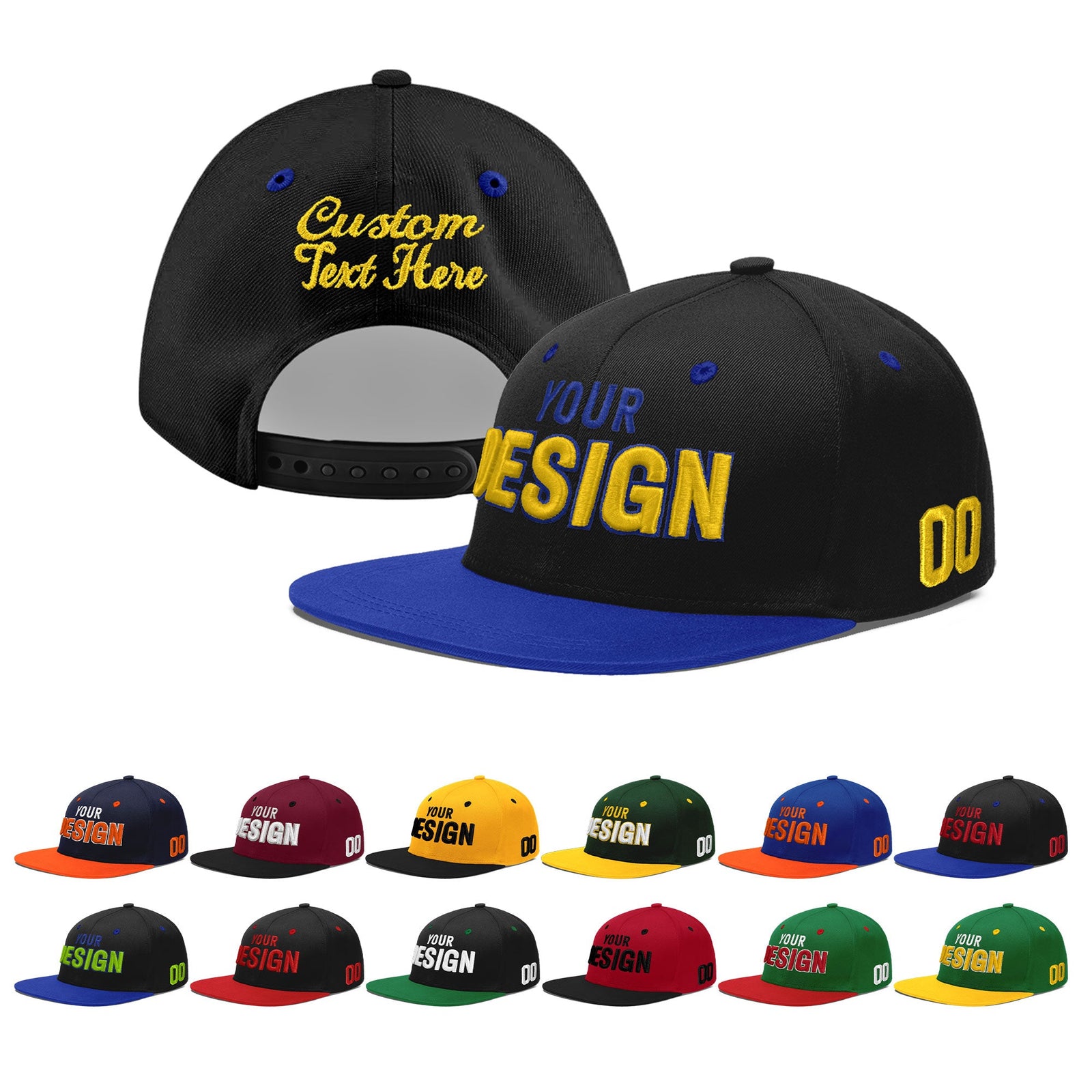 Custom Black Royal Blue 3D Puff Embroidery Flat Embroidery Casual Sport Baseball Cap