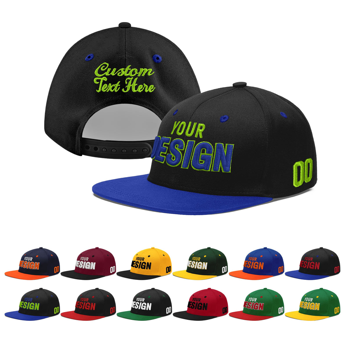 Custom Black Royal Blue 3D Puff Embroidery Flat Embroidery Casual Sport Baseball Cap