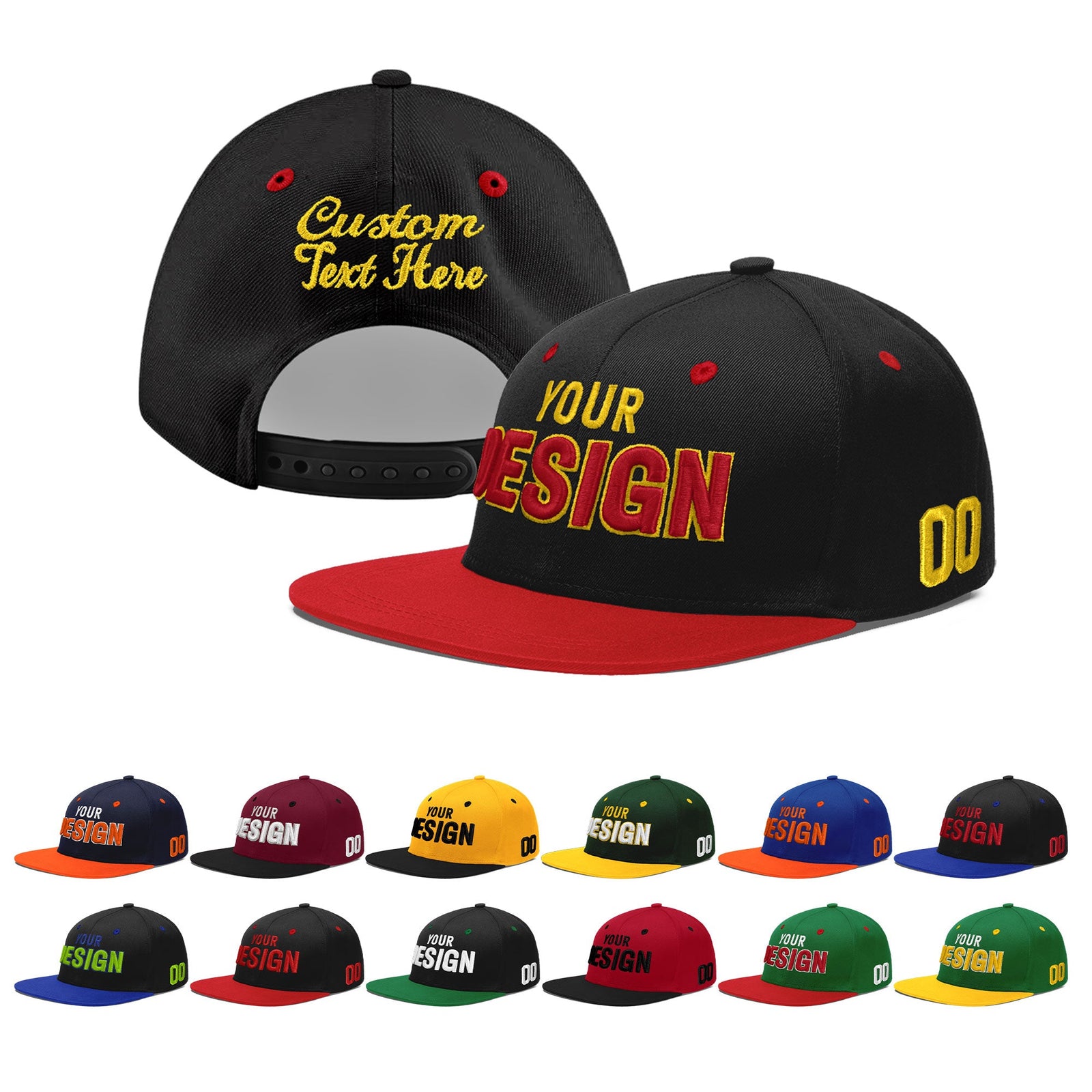 Custom Black Red 3D Puff Embroidery Flat Embroidery Casual Sport Baseball Cap
