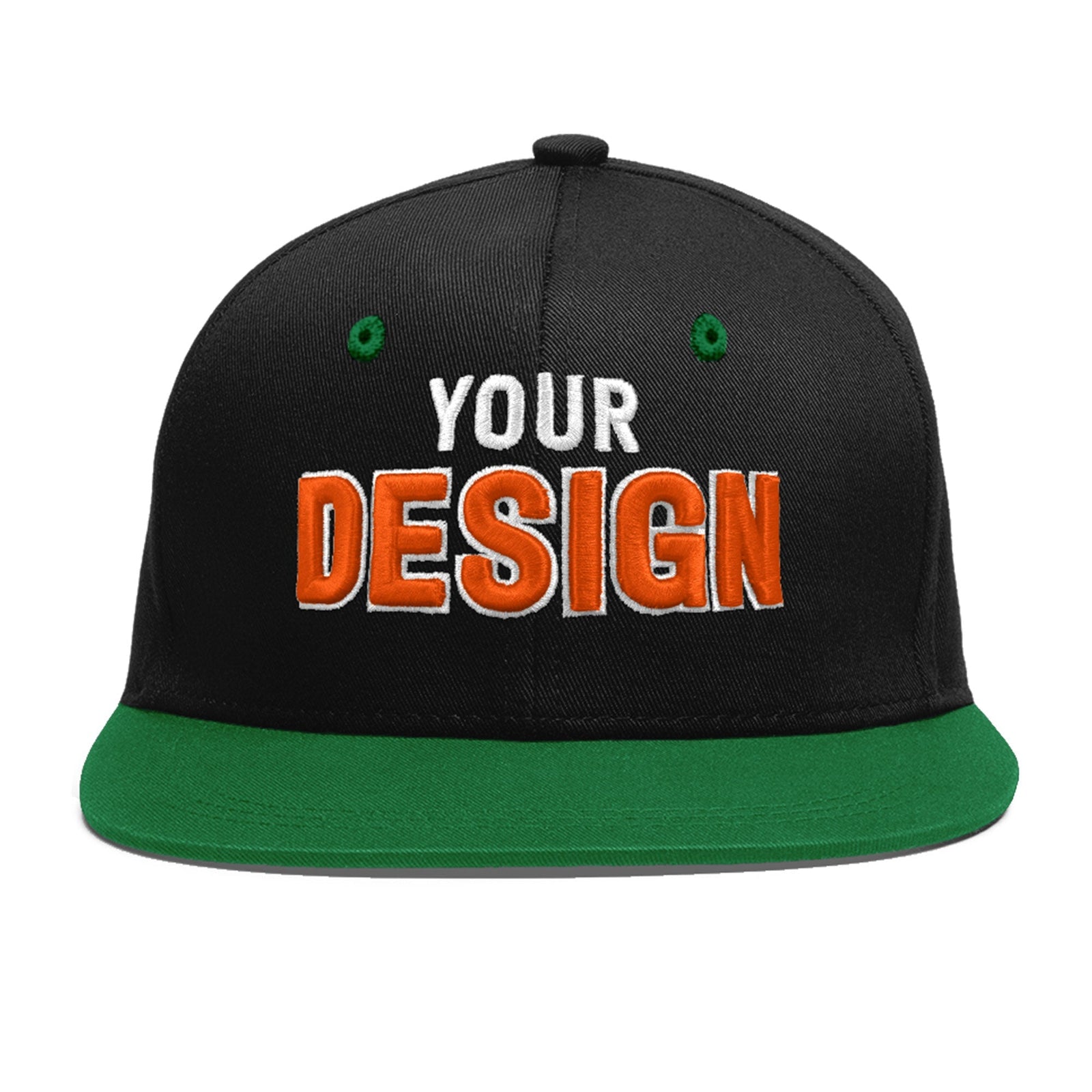 Custom Black Kelly Green 3D Puff Embroidery Flat Embroidery Casual Sport Baseball Cap