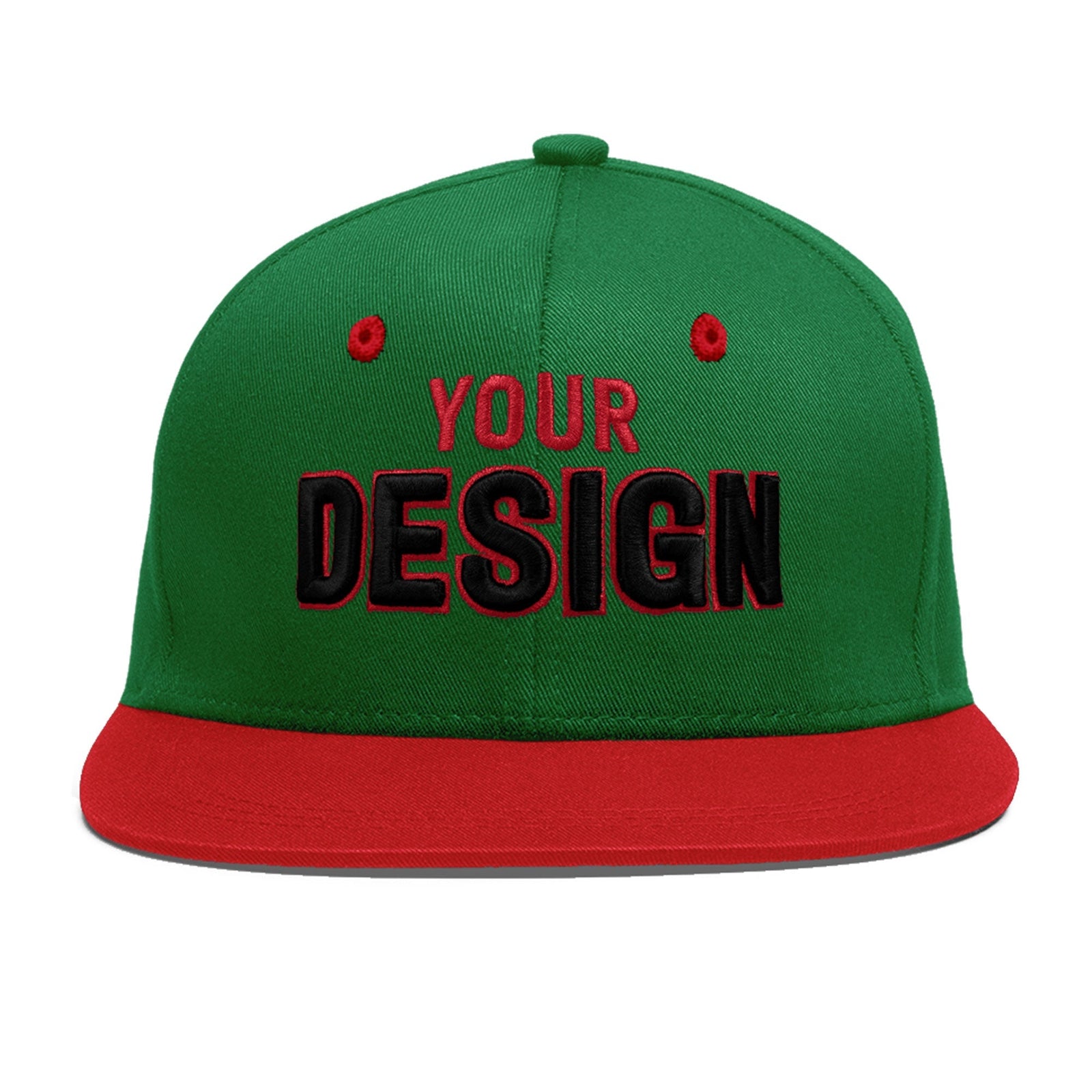 Custom Kelly Green Red 3D Puff Embroidery Flat Embroidery Casual Sport Baseball Cap
