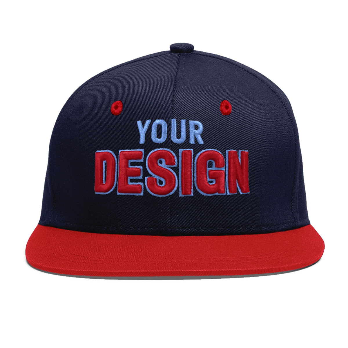 Custom Navy Red 3D Puff Embroidery Flat Embroidery Casual Sport Baseball Cap