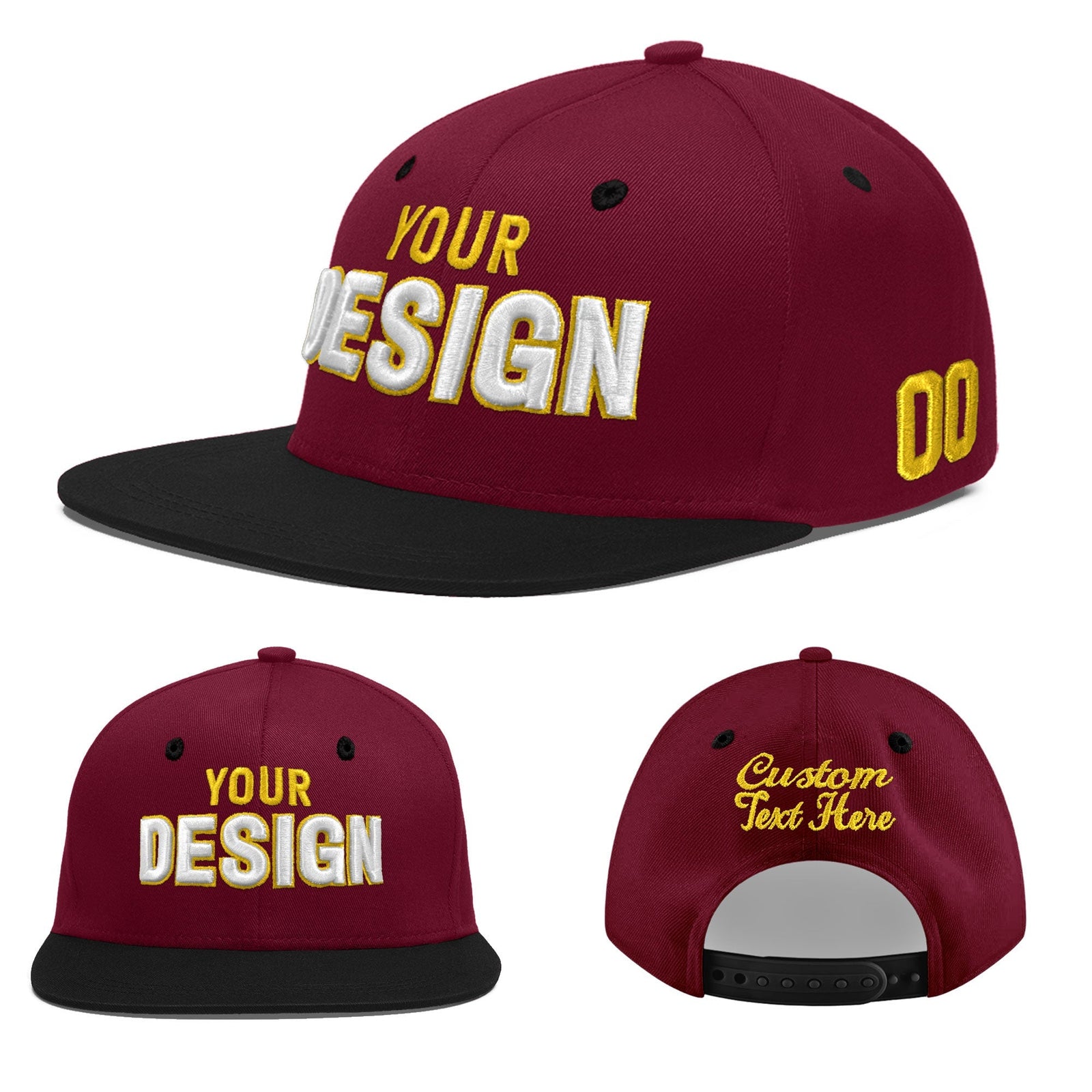 Custom Navy Orange 3D Puff Embroidery Flat Embroidery Casual Sport Baseball Cap