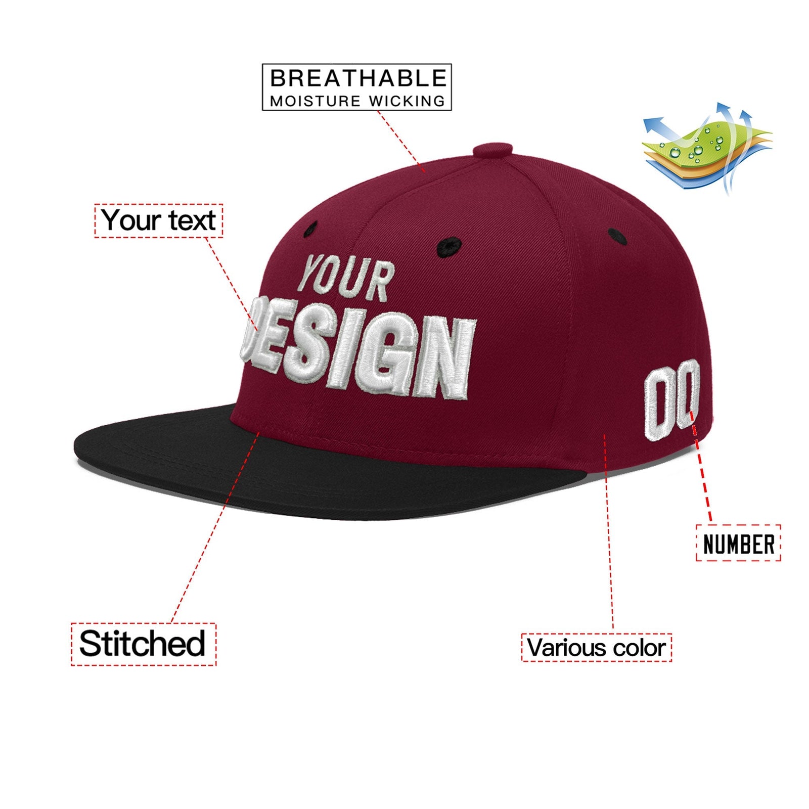 Custom Navy Orange 3D Puff Embroidery Flat Embroidery Casual Sport Baseball Cap