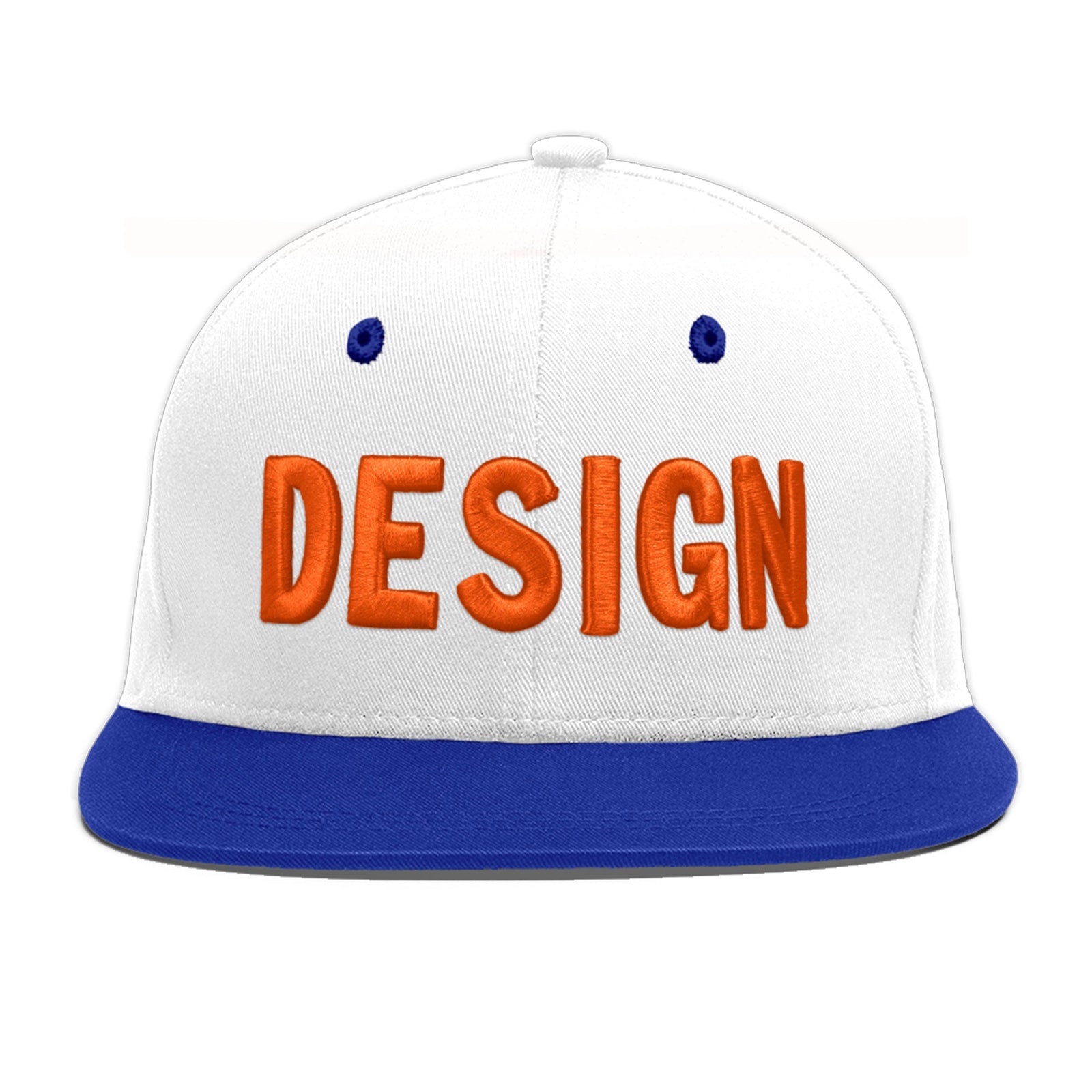 Custom White Royal Blue 80D Puff Embroidery Flat Embroidery Casual Sport Baseball Cap