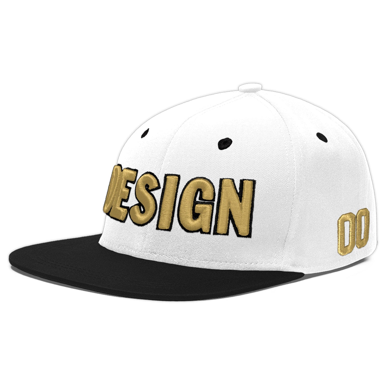 Custom White Black 3D Puff Embroidery Flat Embroidery Casual Sport Baseball Cap