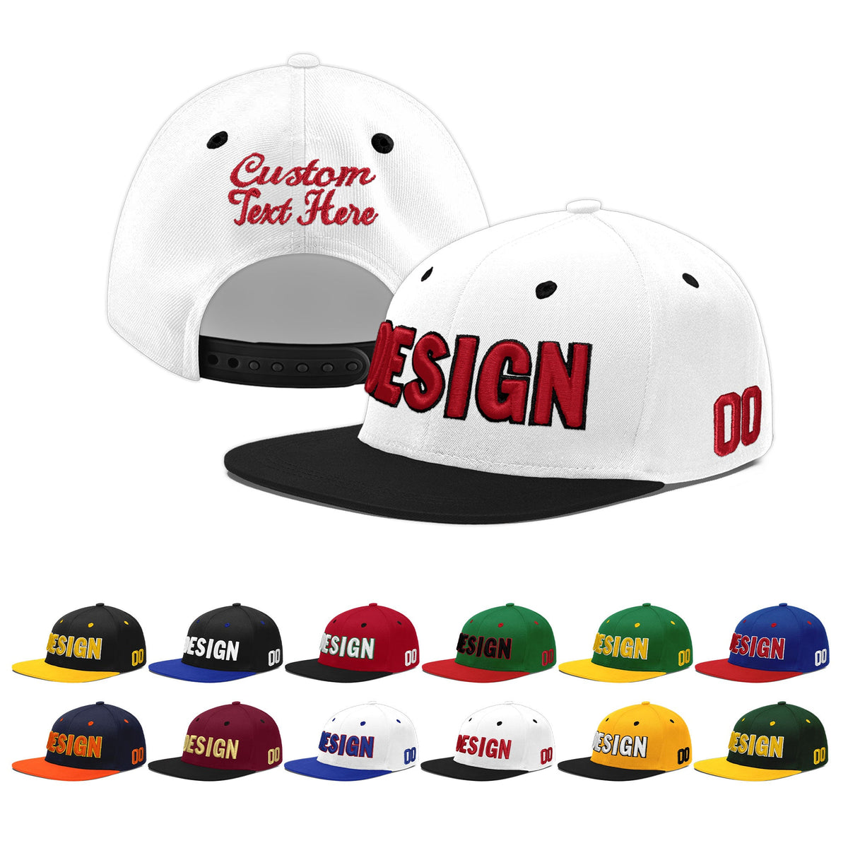 Custom White Black 3D Puff Embroidery Flat Embroidery Casual Sport Baseball Cap
