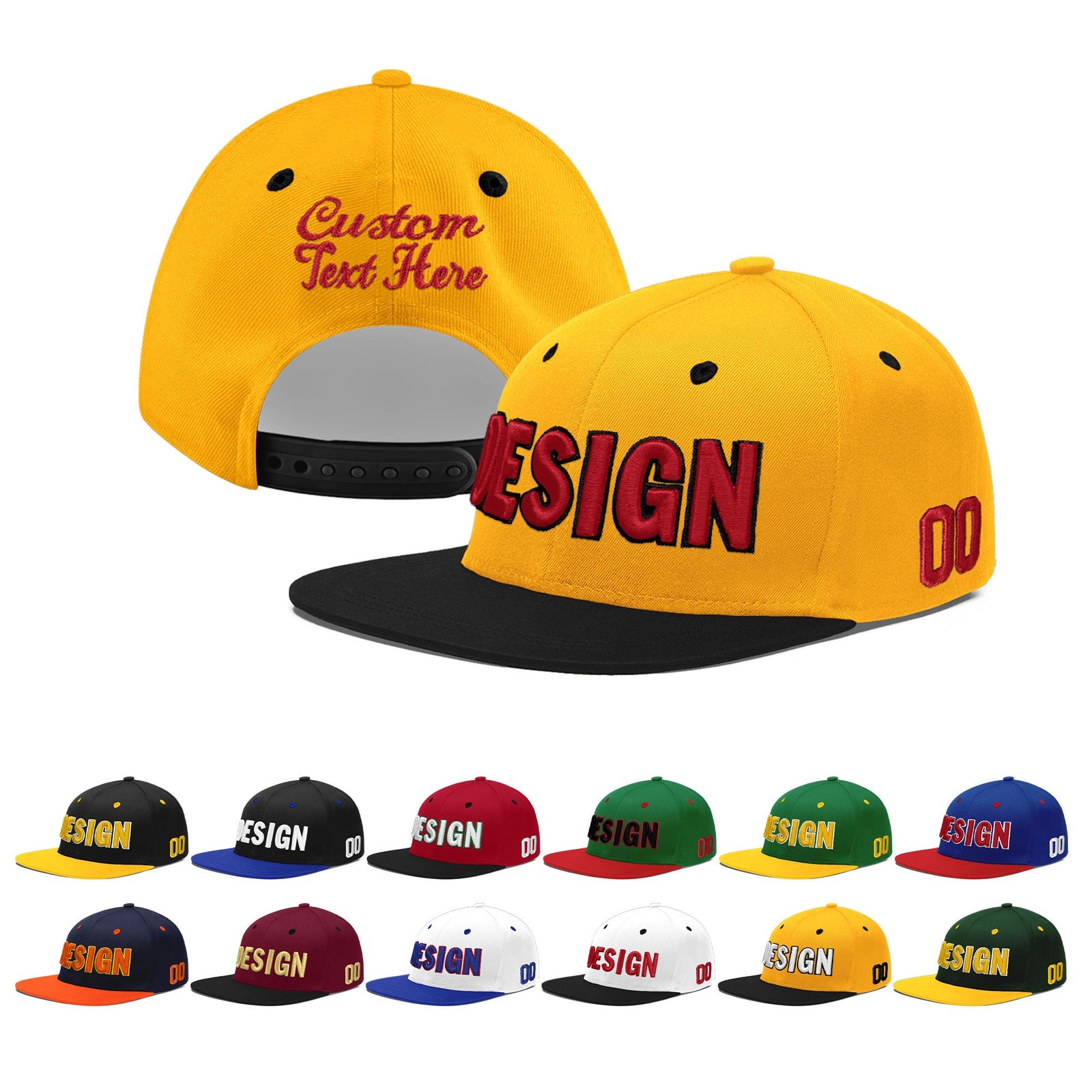 Custom Gold Black 35D Puff Embroidery Flat Embroidery Casual Sport Baseball Cap